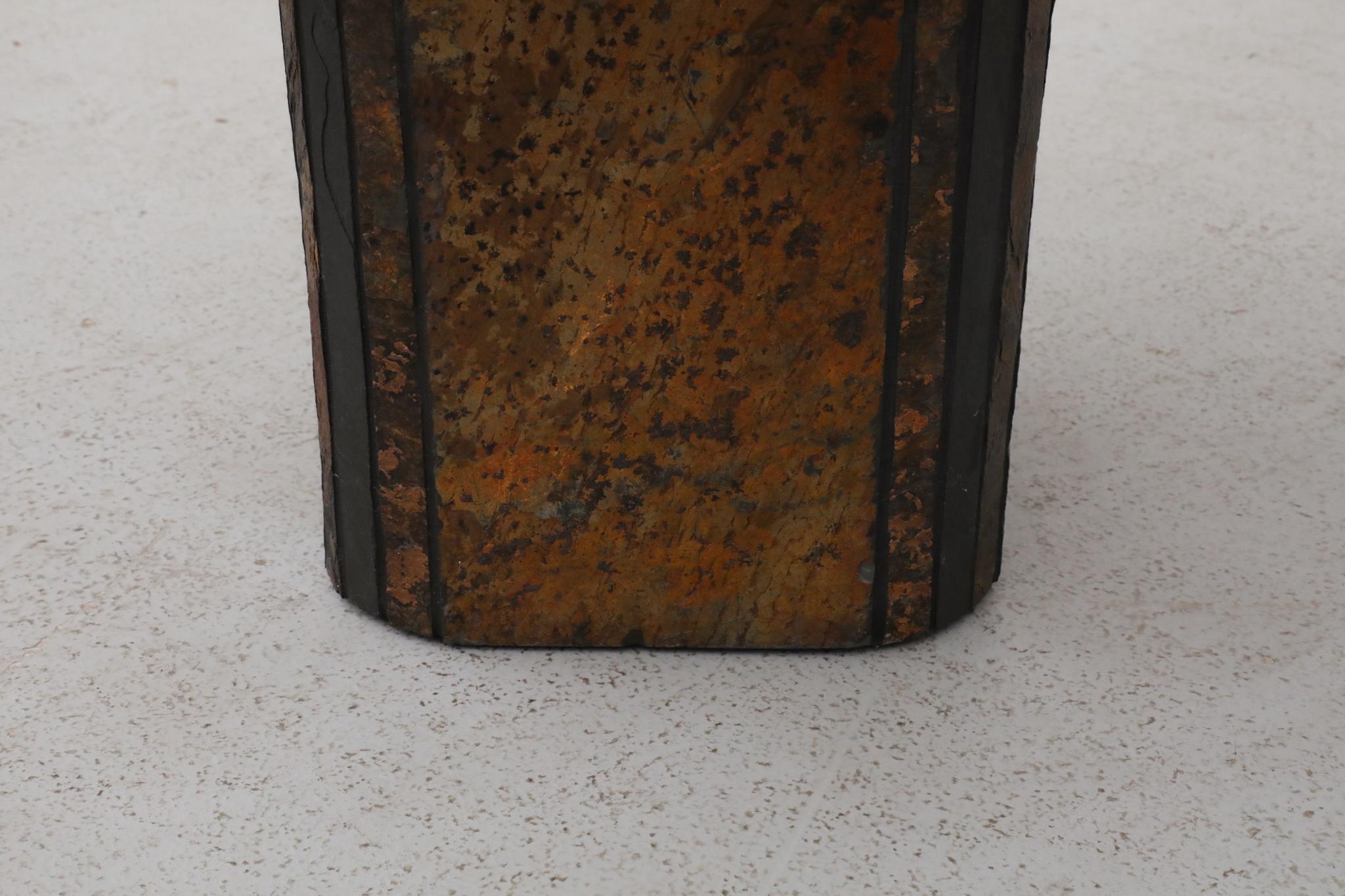 Paul Kingma Style Stone Mosaic Pedestal Side Table with Decorative Brass Detail For Sale 8