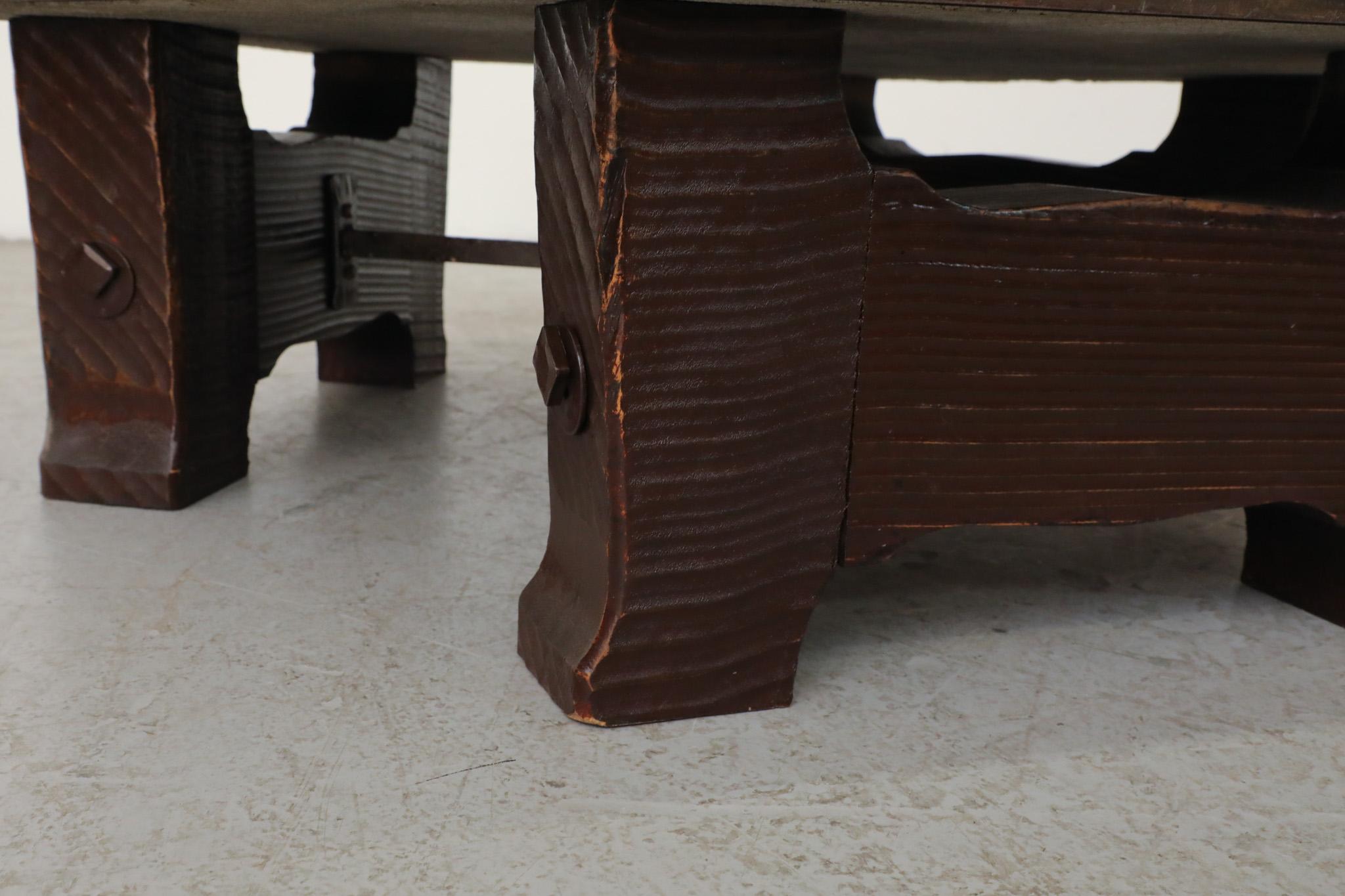 Paul Kingma Style Hexagonal Coffee Table with Wood Base and Stone Mosaic Top For Sale 3