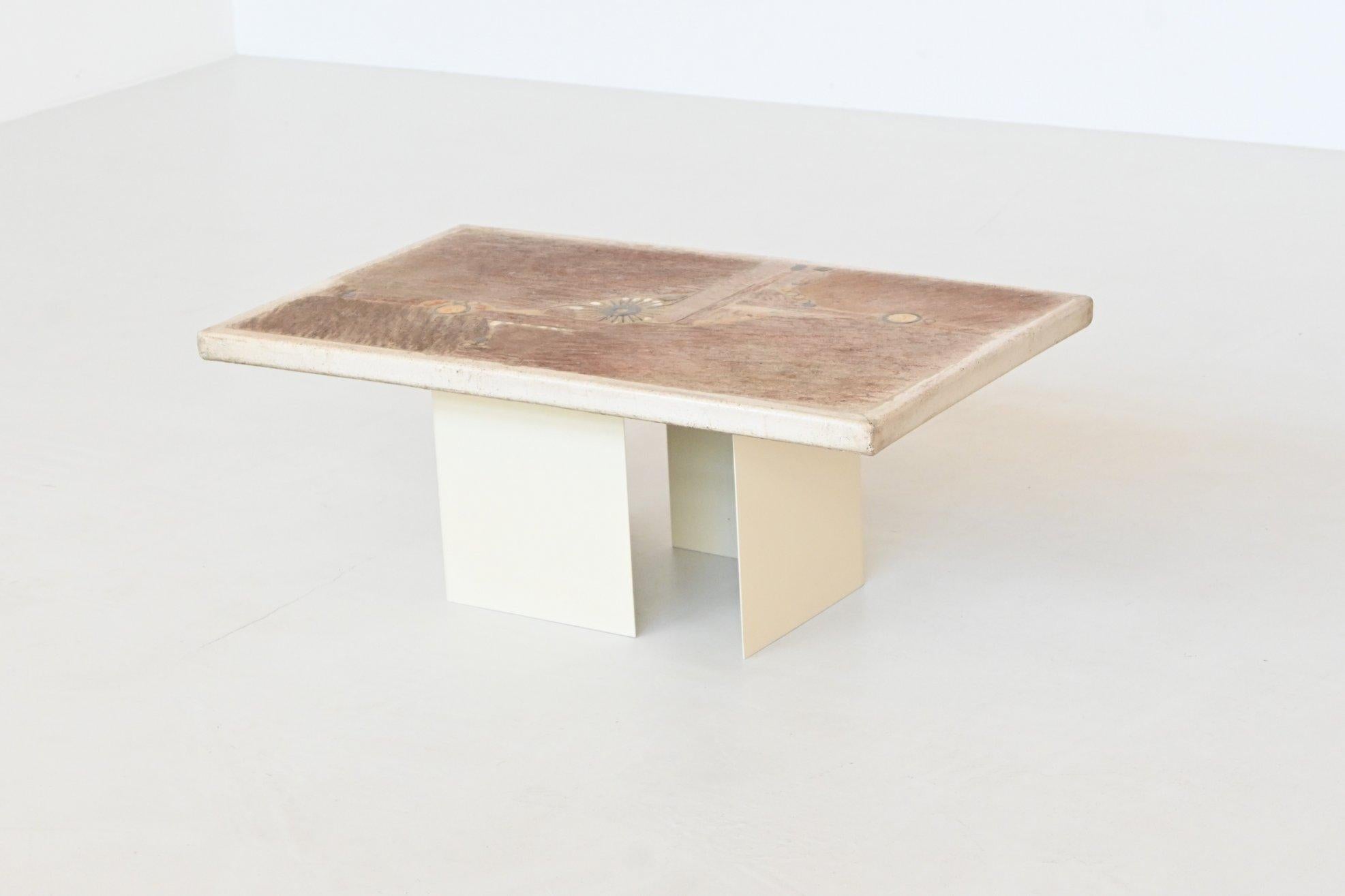 Mid-Century Modern Table basse rectangulaire blanche Paul Kingma œuvre d'art Pays-Bas 1986 en vente