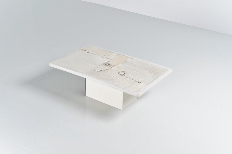 Paul Kingma White Rectangular Coffee Table Holland 1979 In Good Condition For Sale In Roosendaal, Noord Brabant