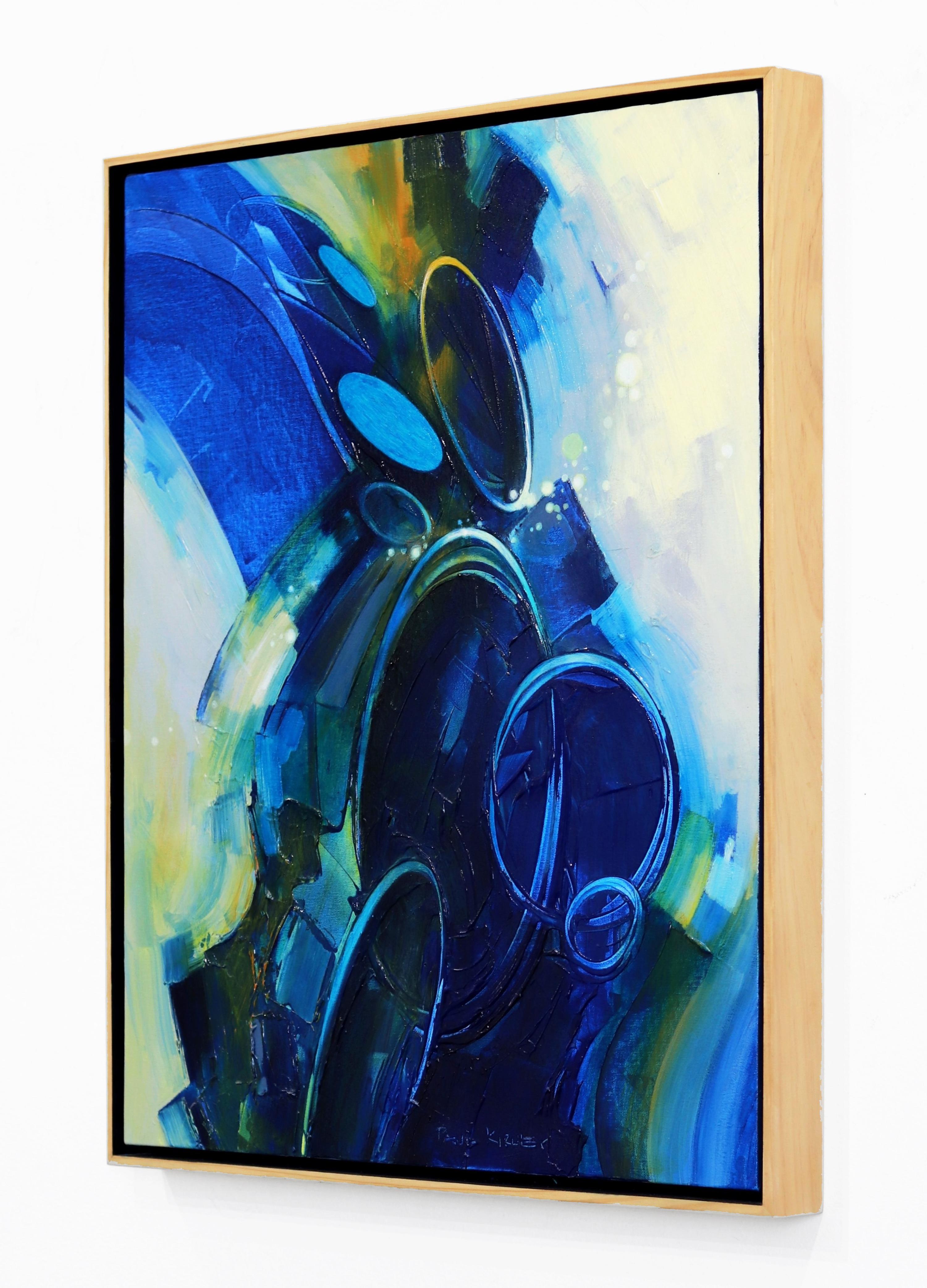 Motion in Blue  - Blue Abstract Framed Painting For Sale 2