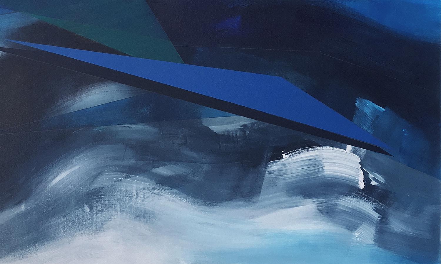 <p>Artist Comments<br />A modern abstract mixing painterly brushwork with clean geometric linework in flowing blues, green and white. Artist Paul Kirley describes the works as 