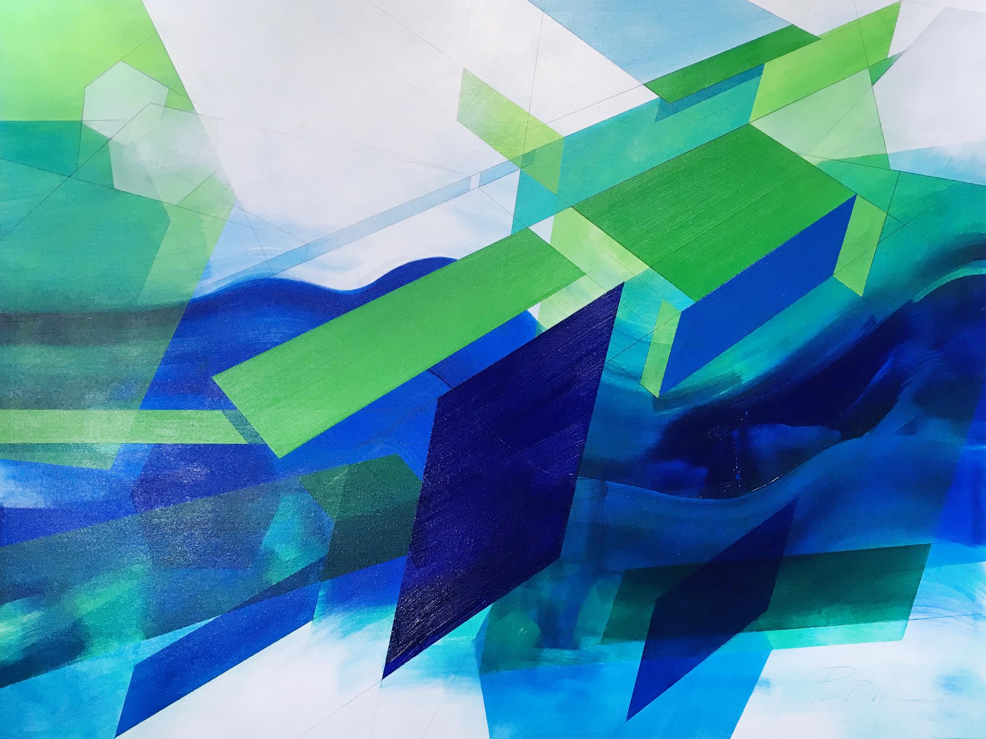 <p>Artist Comments<br />Abstract Landscape 72 has a strong architectural influence combined with a cool blue and green color palette. </p><br /><p>About the Artist<br />Born in Massachusetts into a family of architects, designers and artists, Paul