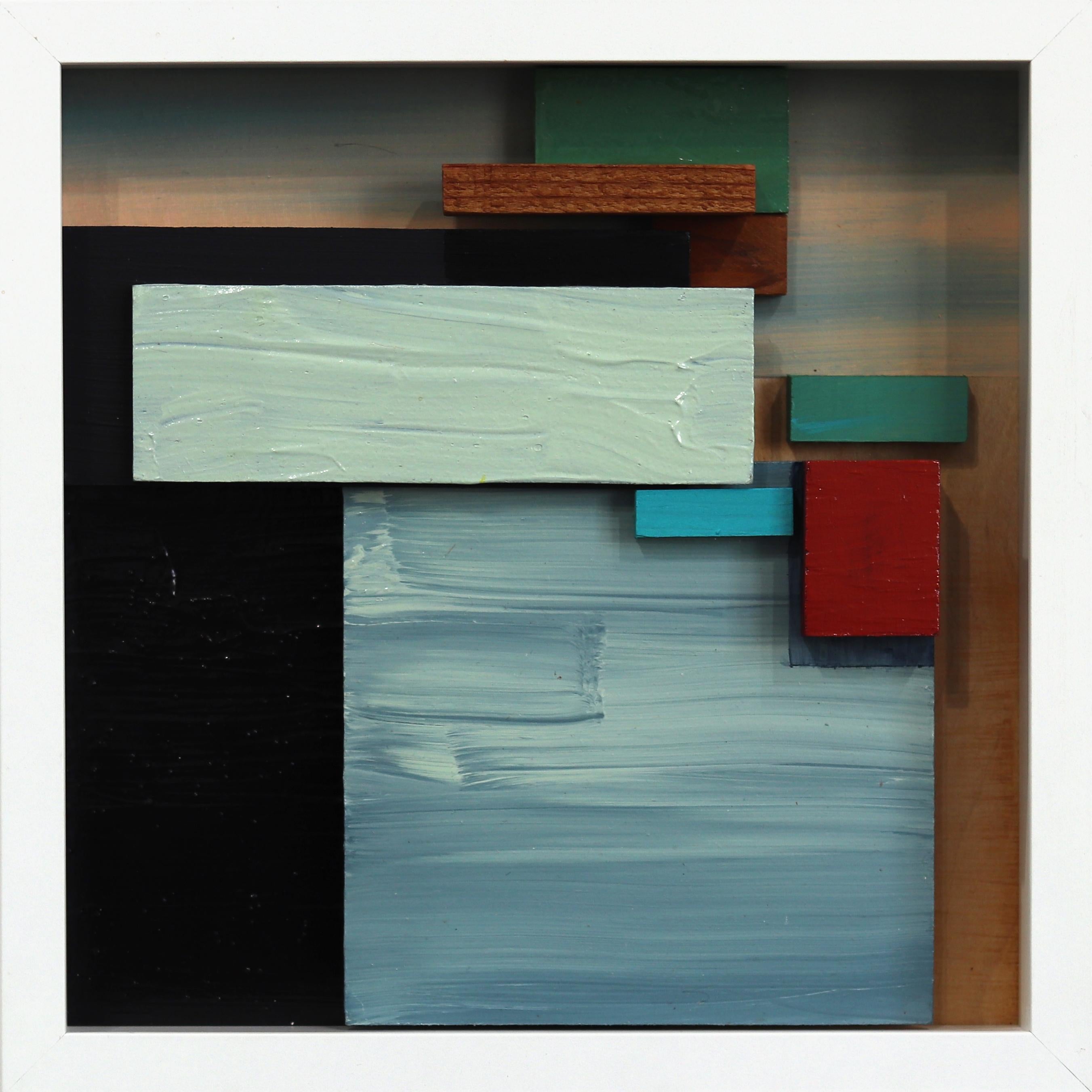 Celadon Daydream - Pittura scultorea astratta di paesaggio con cornice
