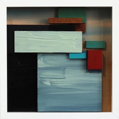 Celadon Daydream - Pittura scultorea astratta di paesaggio con cornice