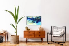 Dreams of a Cove on IOS - Blue Textured Ocean Sky Abstract Framed Painting