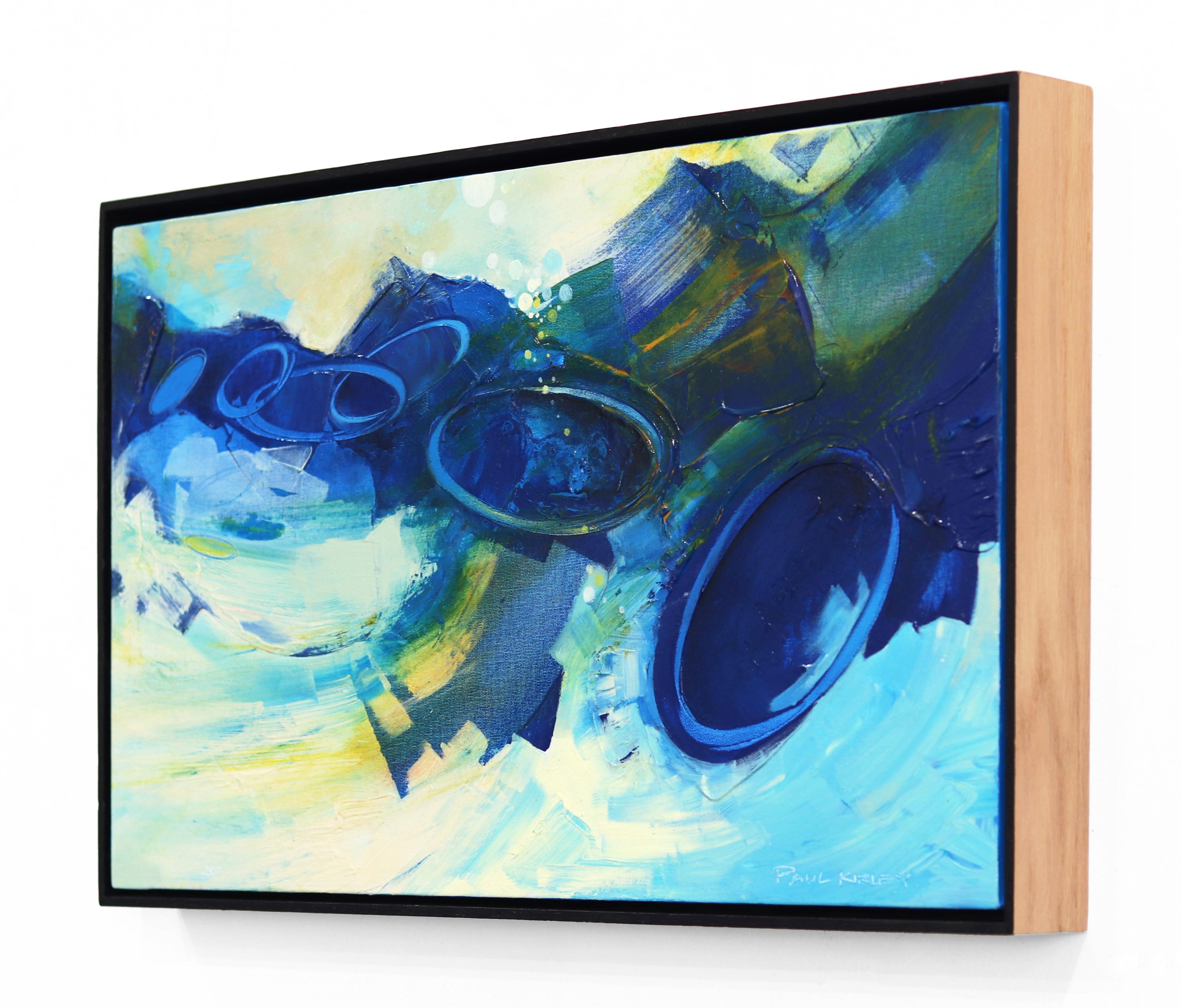 Dreams of a Cove on IOS  - Blue Abstract Framed Painting For Sale 1