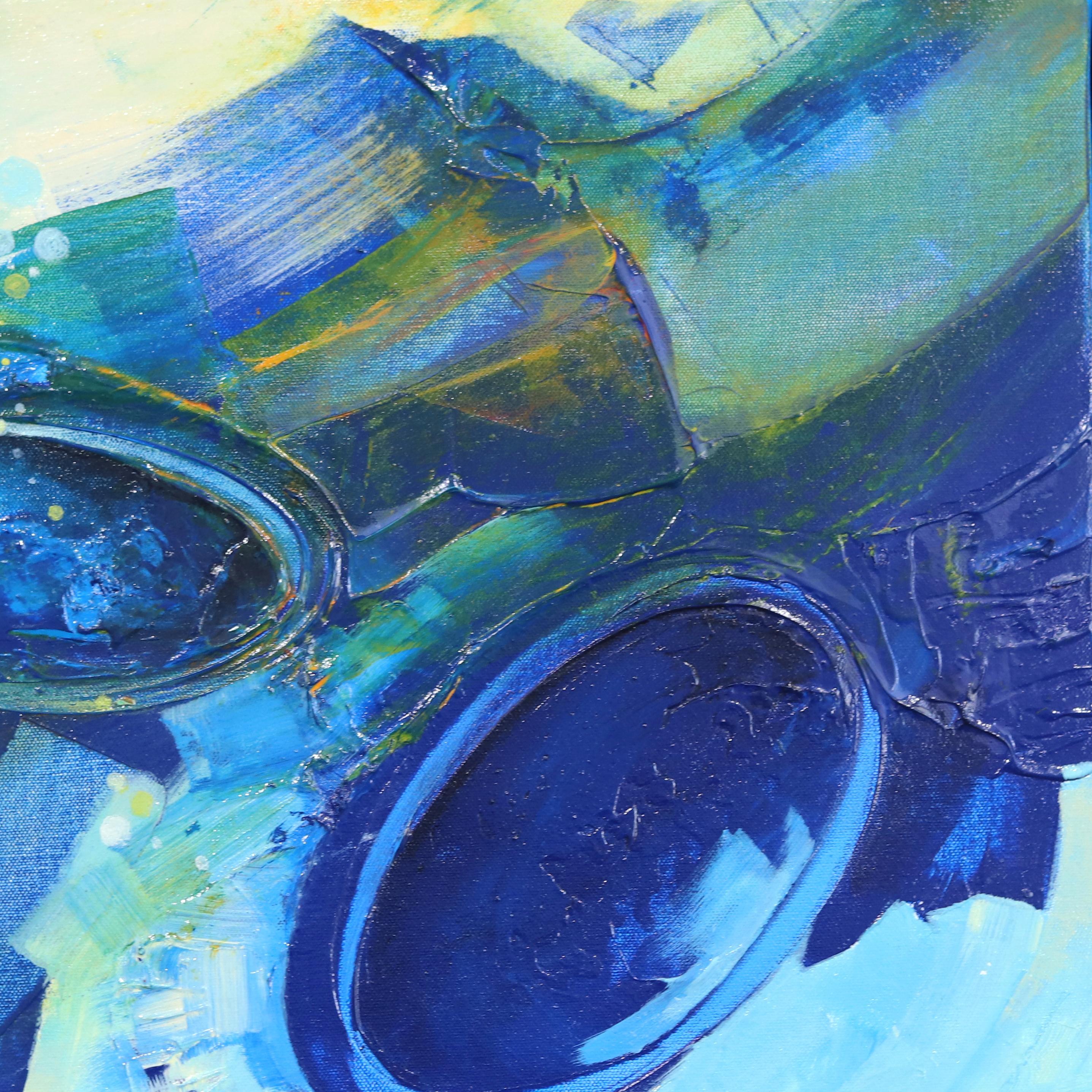 Dreams of a Cove on IOS  - Blue Abstract Framed Painting For Sale 2