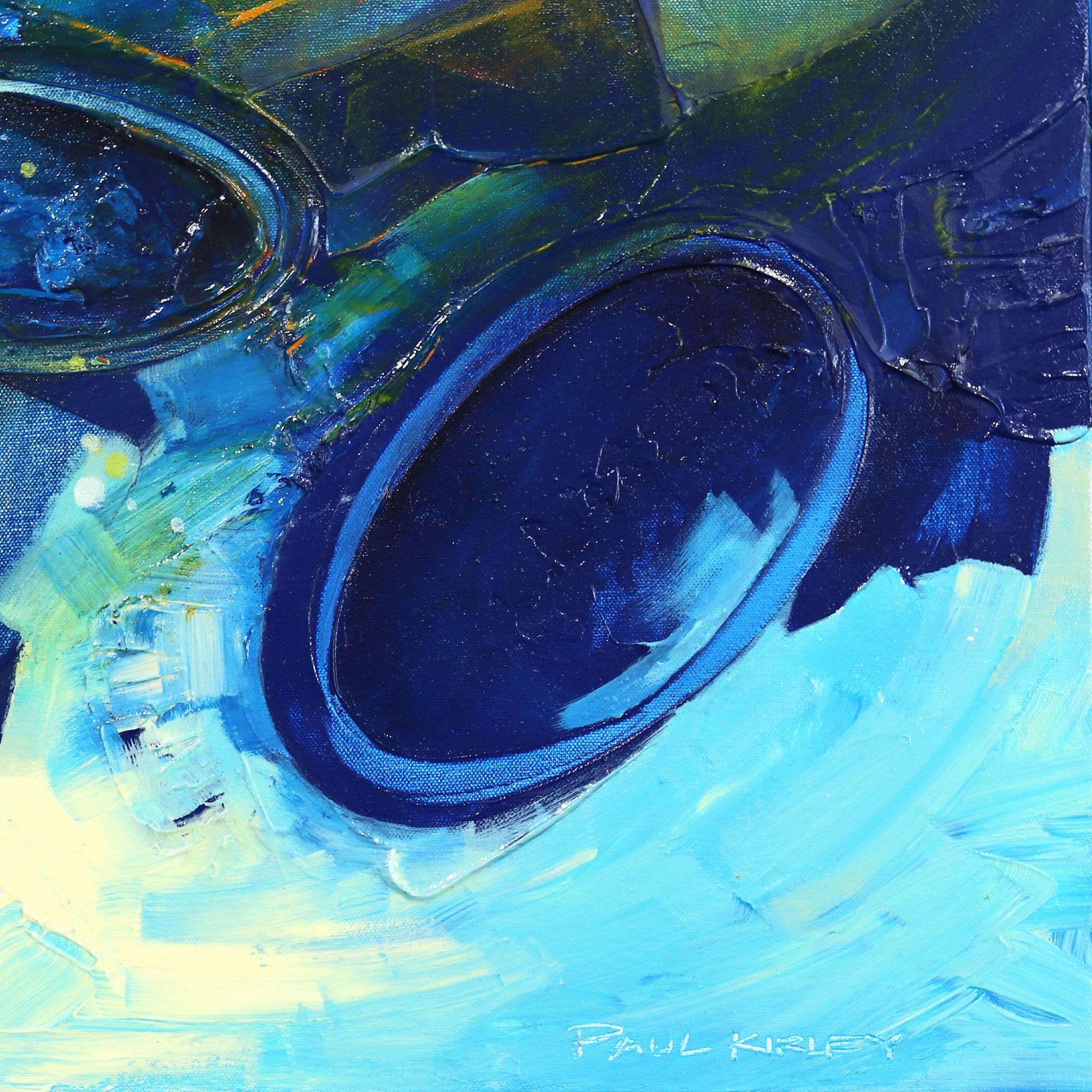 Dreams of a Cove on IOS  - Blue Abstract Framed Painting For Sale 5