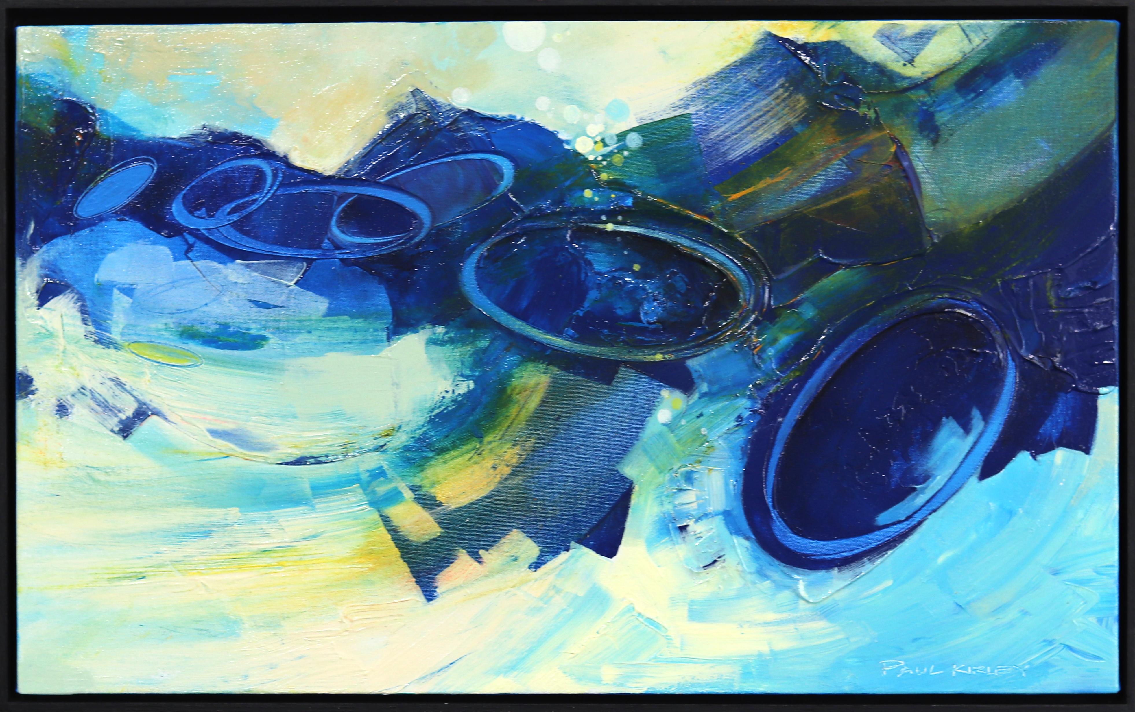 Dreams of a Cove on IOS  - Blue Abstract Framed Painting - Mixed Media Art by Paul Kirley