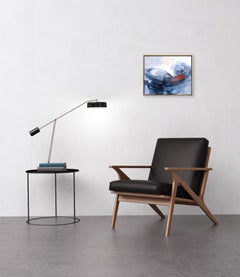 Flying Oxide - Framed Textured Blue Circles Abstract Painting