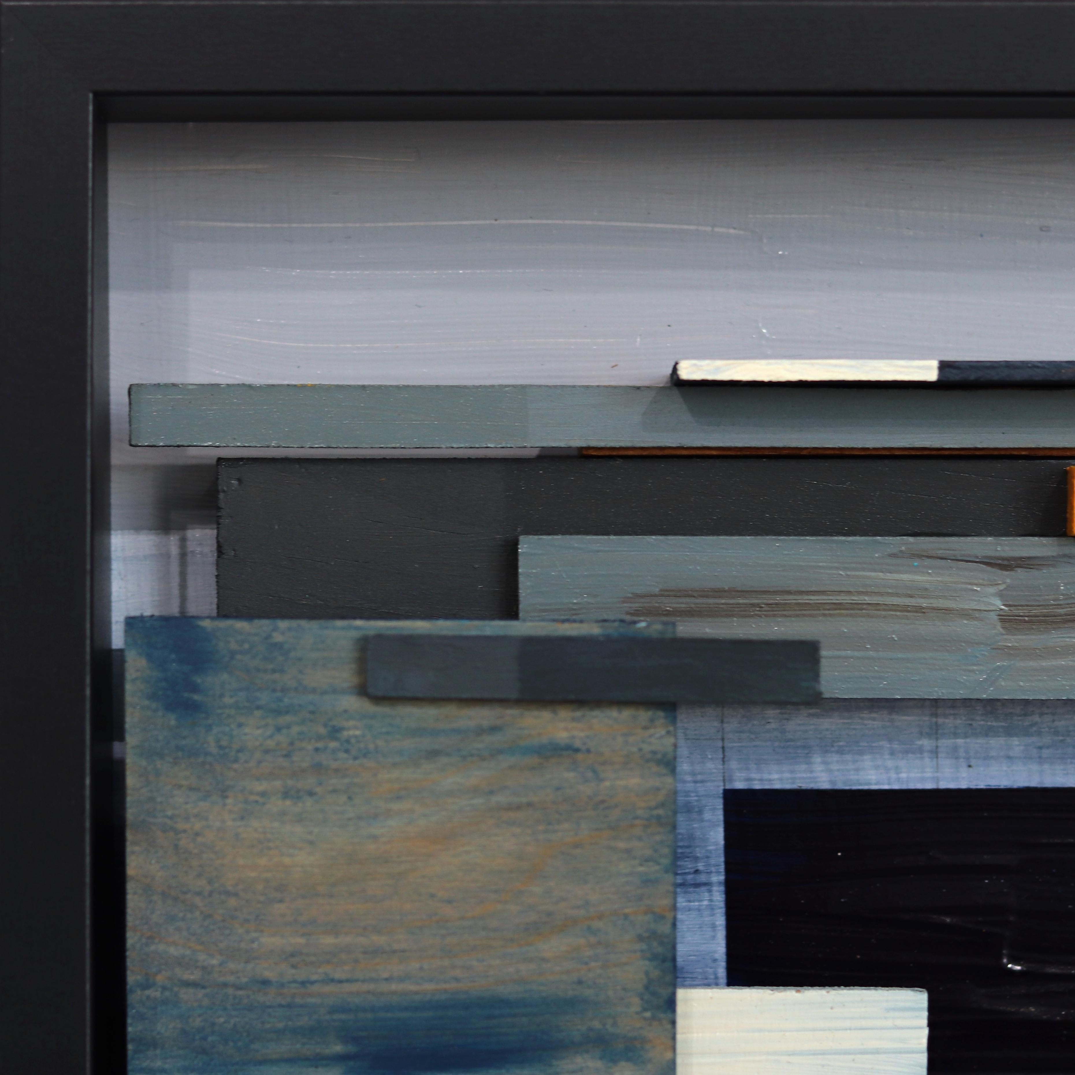 Foggy Evening in Sausalito - Framed Textural Abstract Landscape Painting 1