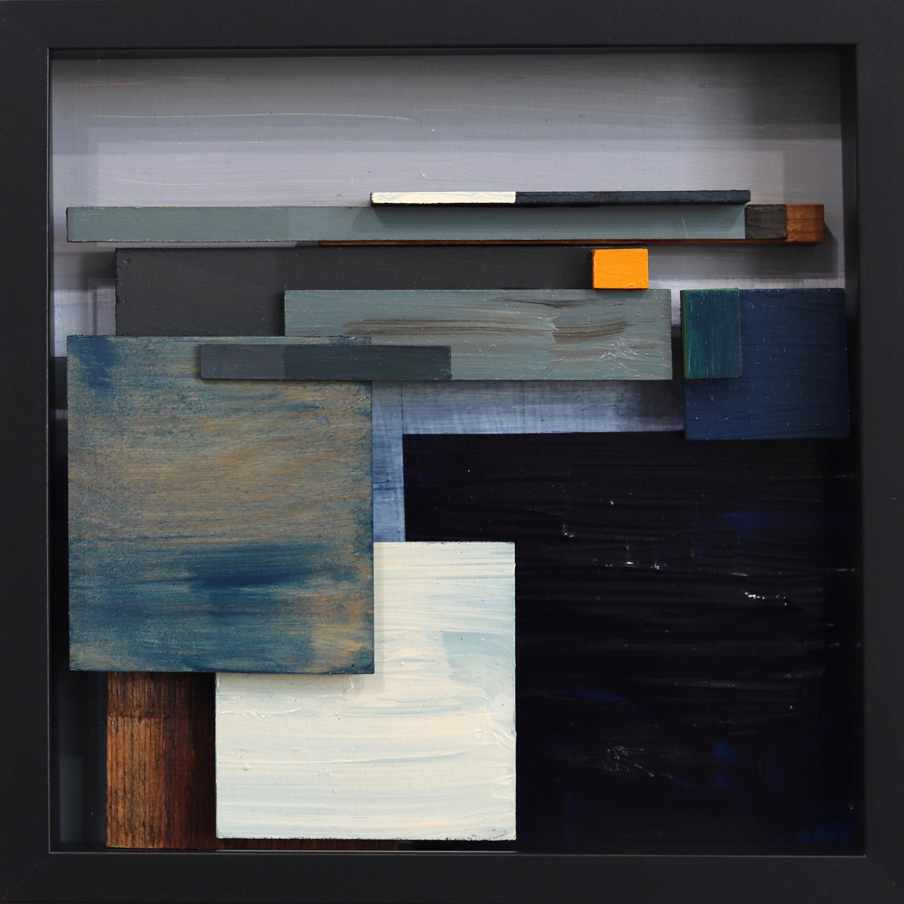 Paul Kirley Abstract Painting – Foggy Evening in Sausalito – gerahmtes, strukturiertes, abstraktes Landschaftsgemälde