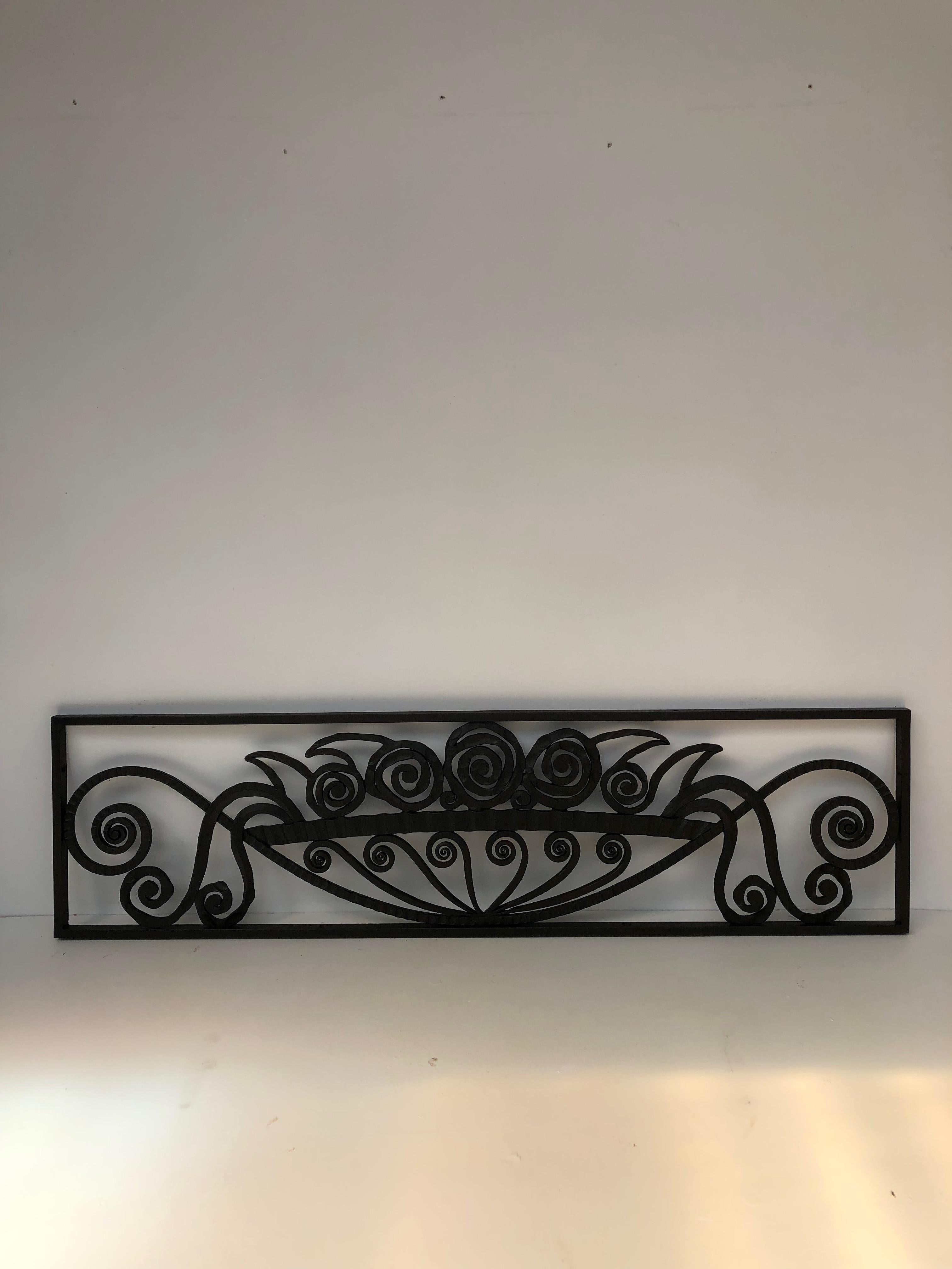 Paul Kiss 2 decorative elements Art Deco wrought iron door transom For Sale 9