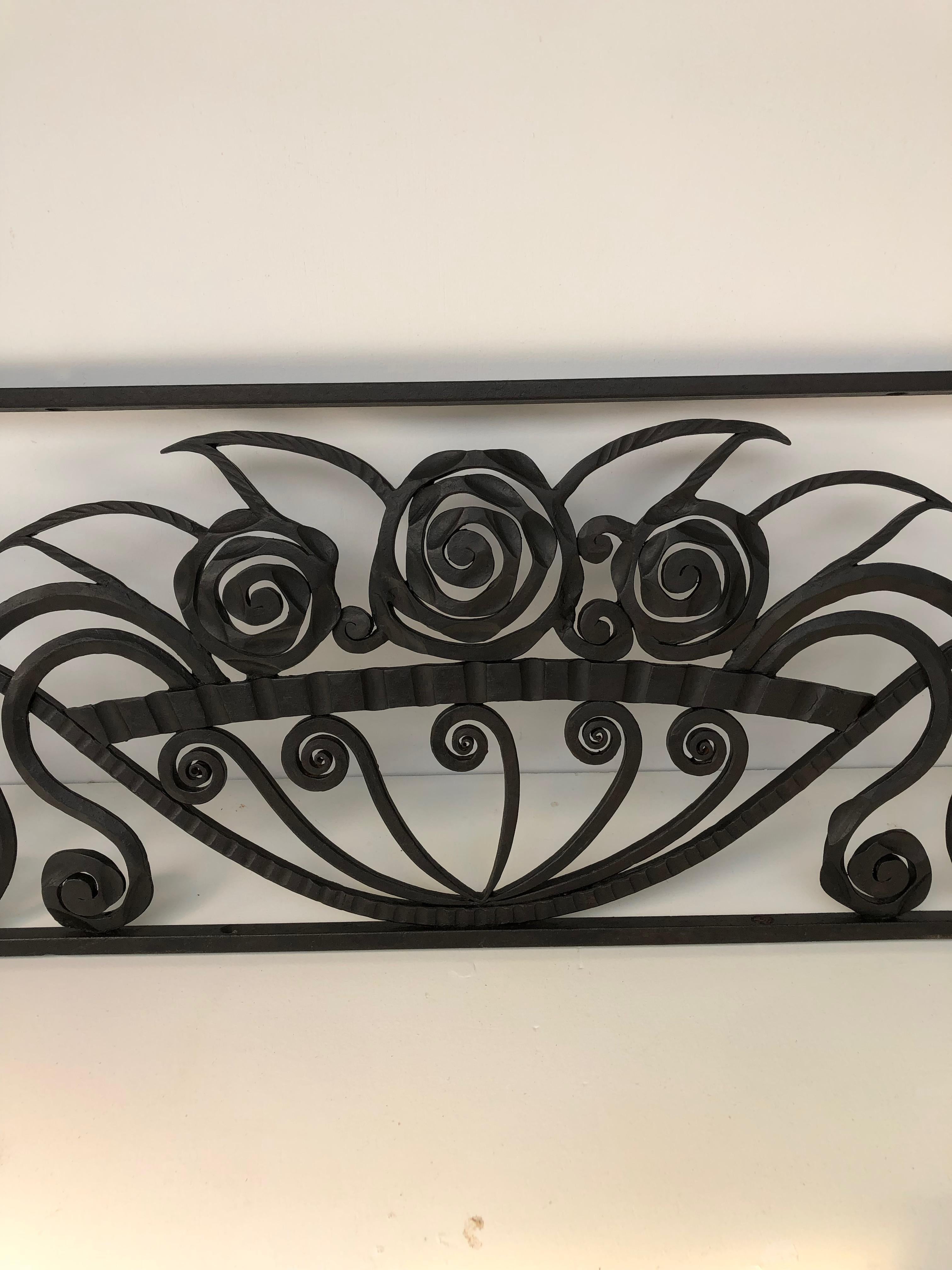 Paul Kiss 2 decorative elements Art Deco wrought iron door transom For Sale 1