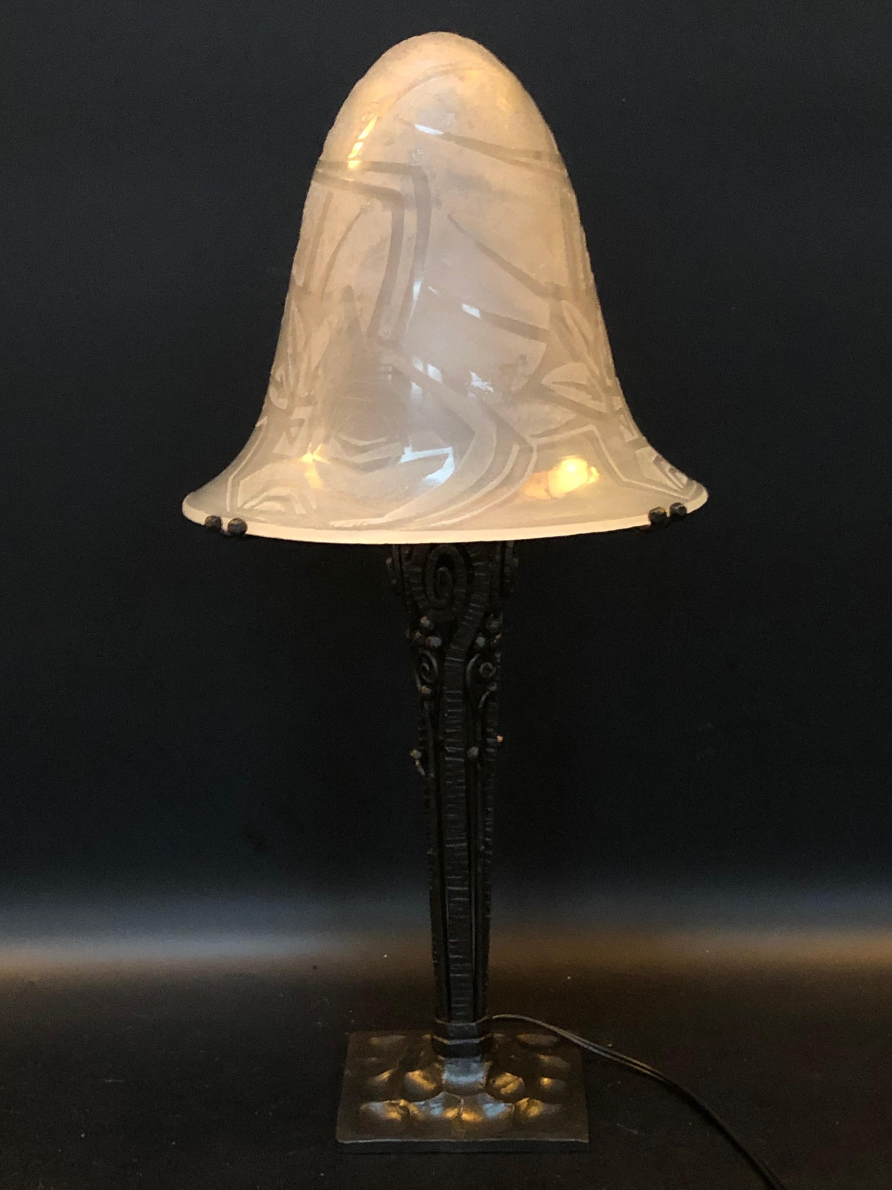 Paul Kiss And Jean Noverdy Art Deco Lamp For Sale 3