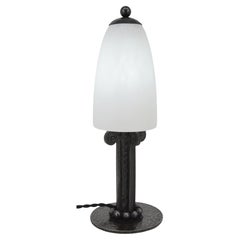 Paul KISS French Art Deco Alabaster & Wrought-Iron Table Lamp, 1920