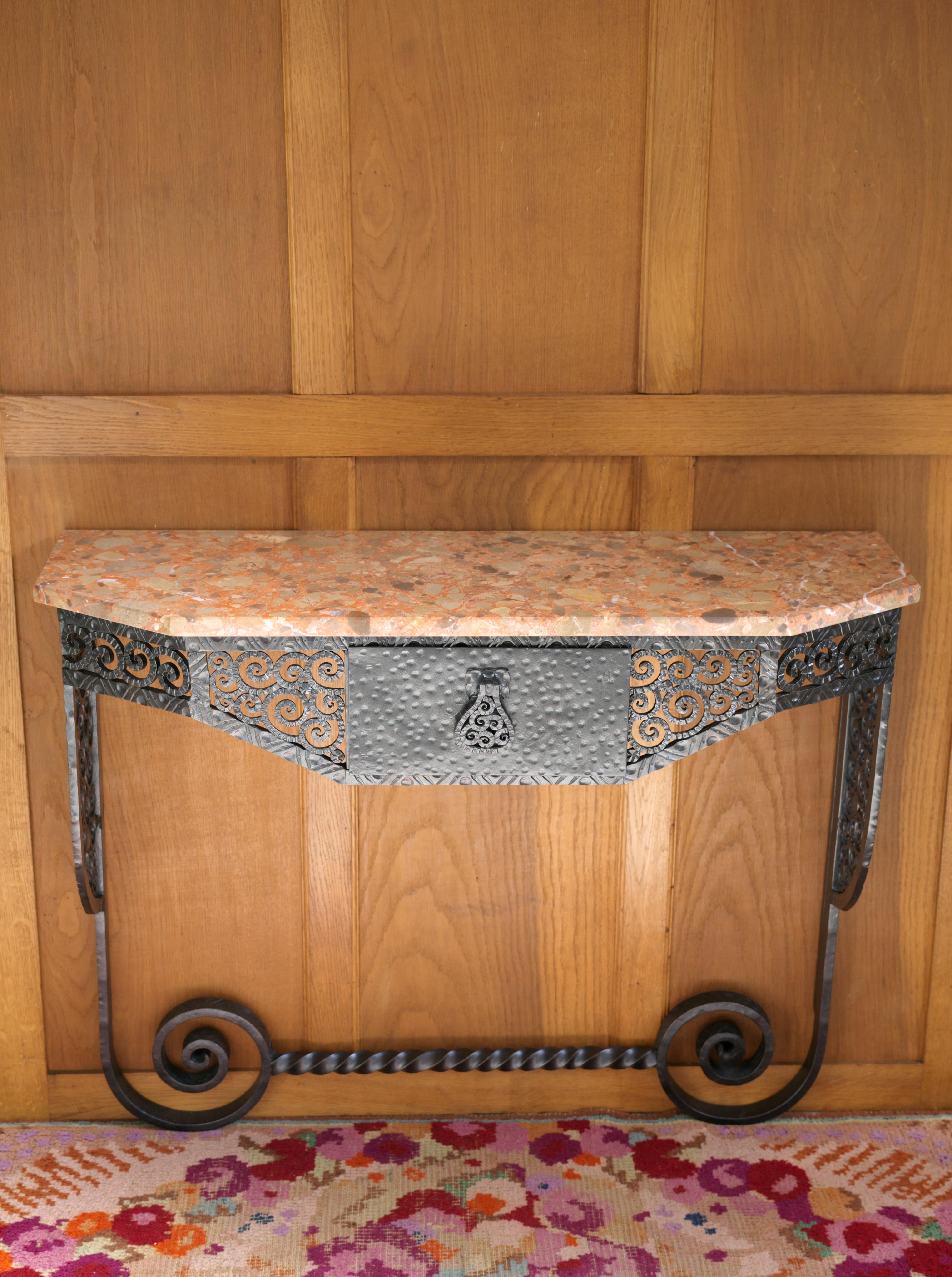 PAUL KISS French Art Deco Wrought-iron Console 1920 In Excellent Condition For Sale In Saint-Amans-des-Cots, FR