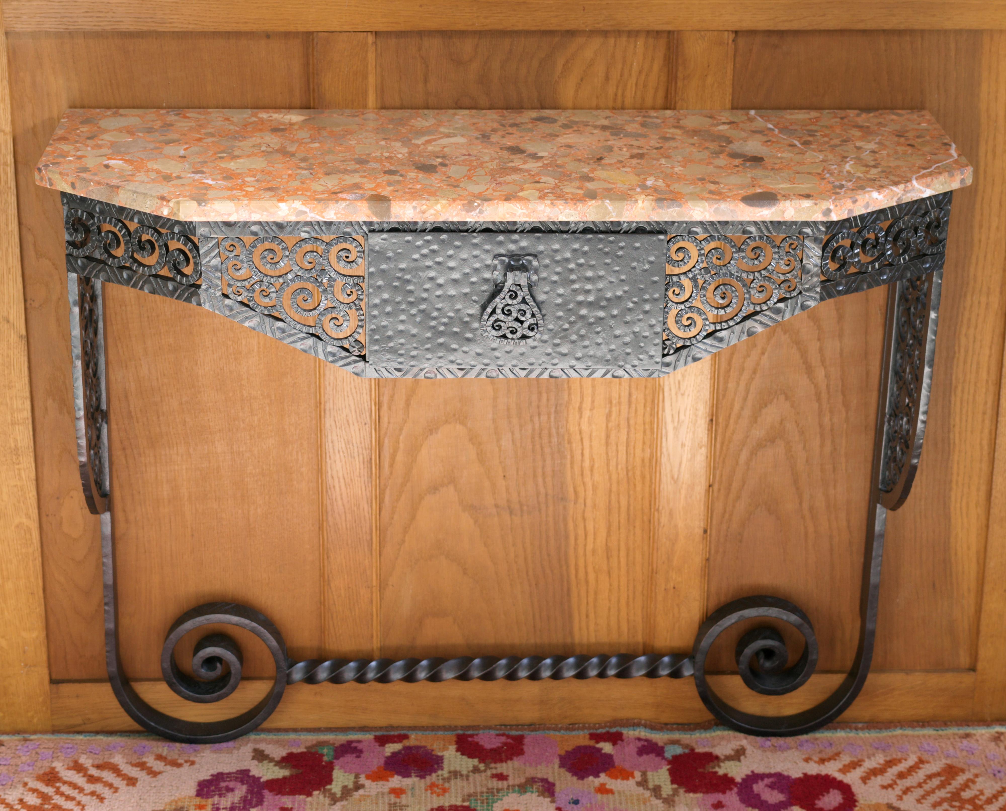 PAUL KISS French Art Deco Wrought-iron Console, 1920s In Excellent Condition For Sale In Saint-Amans-des-Cots, FR