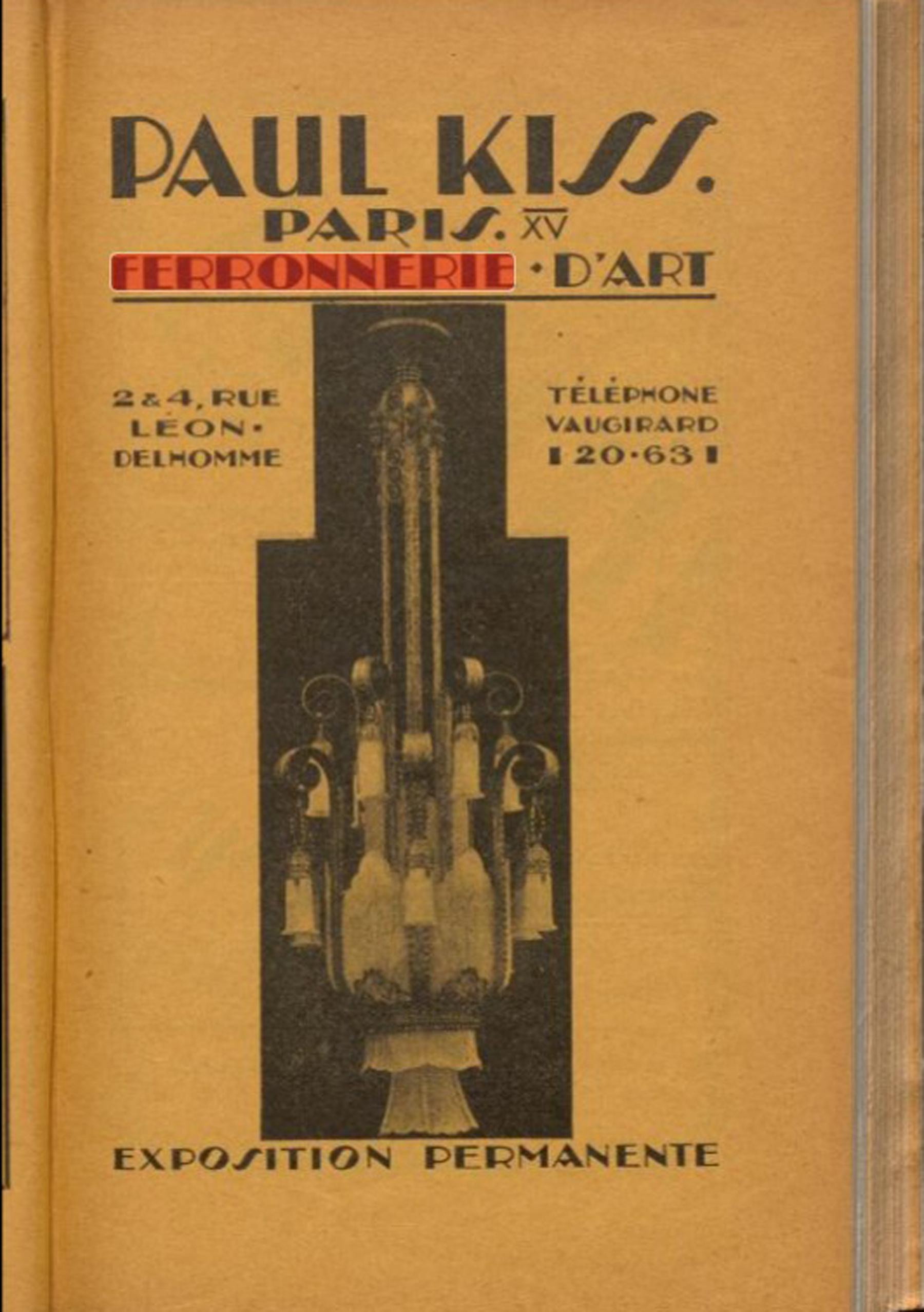 Début du 20ème siècle Paul Kiss, Genet&Michon, grand lustre Art déco, fonte, verre moulé 1925 en vente
