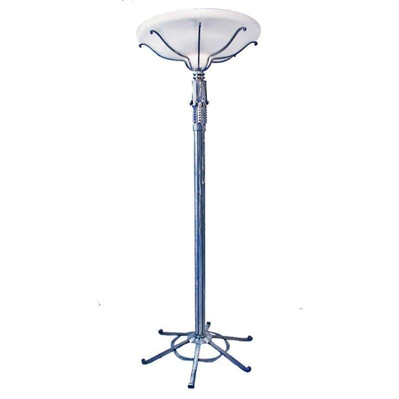 American Paul Kiss Style Hand Forged Torchiere Floor Lamp with Alabaster Shade