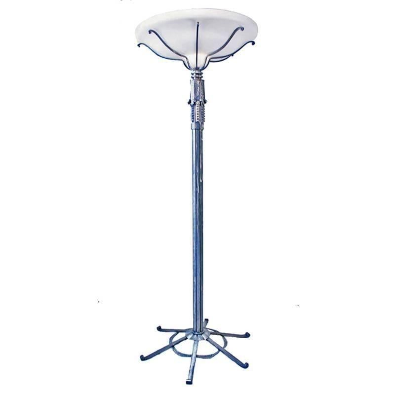 Late 20th Century Paul Kiss Style Hand Forged Torchiere Floor Lamp with Alabaster Shade