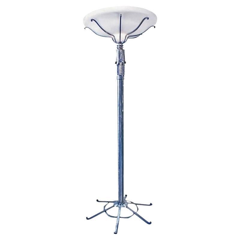 Paul Kiss Style Hand Forged Torchiere Floor Lamp with Alabaster Shade