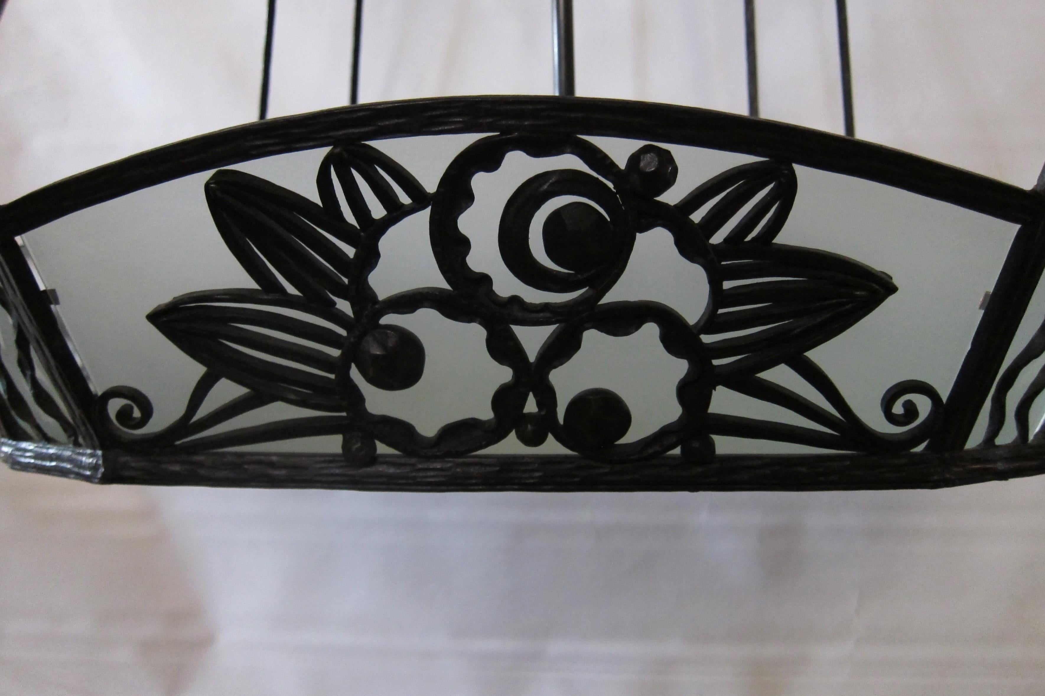 Art Deco Paul Kiss Wrought Iron and Glass Hanging Fixture