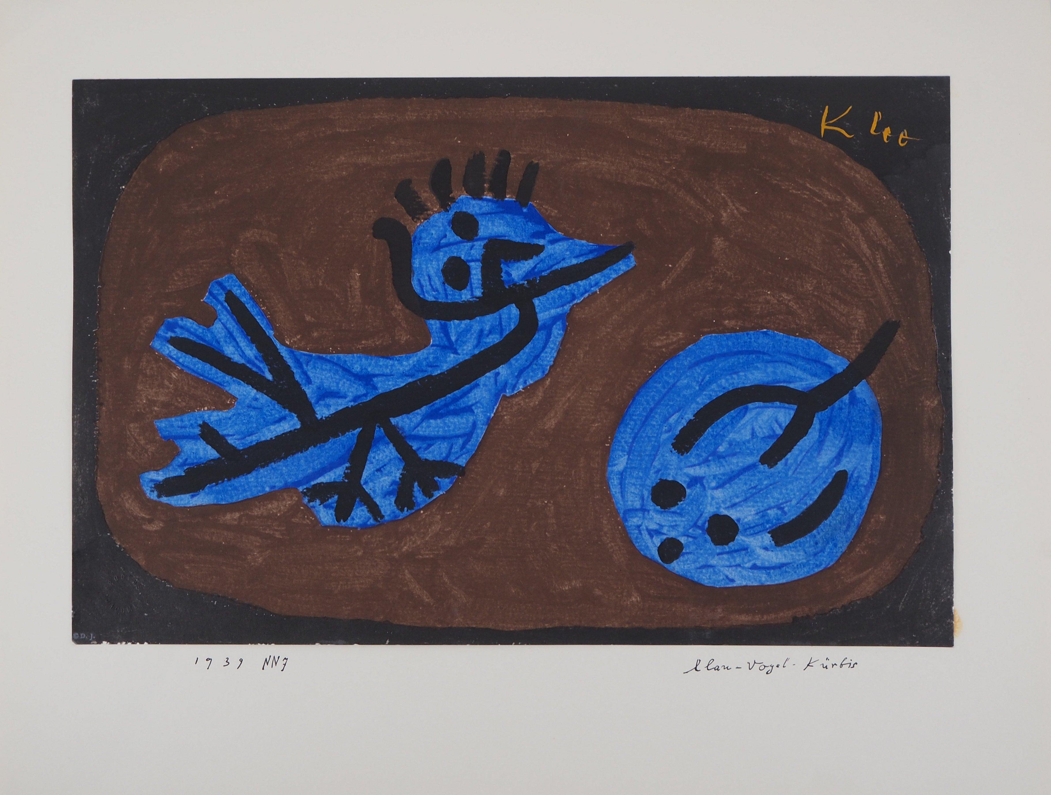 Blauer Vogel, Squash – Lithographie und Schablone (Schwarz), Animal Print, von Paul Klee