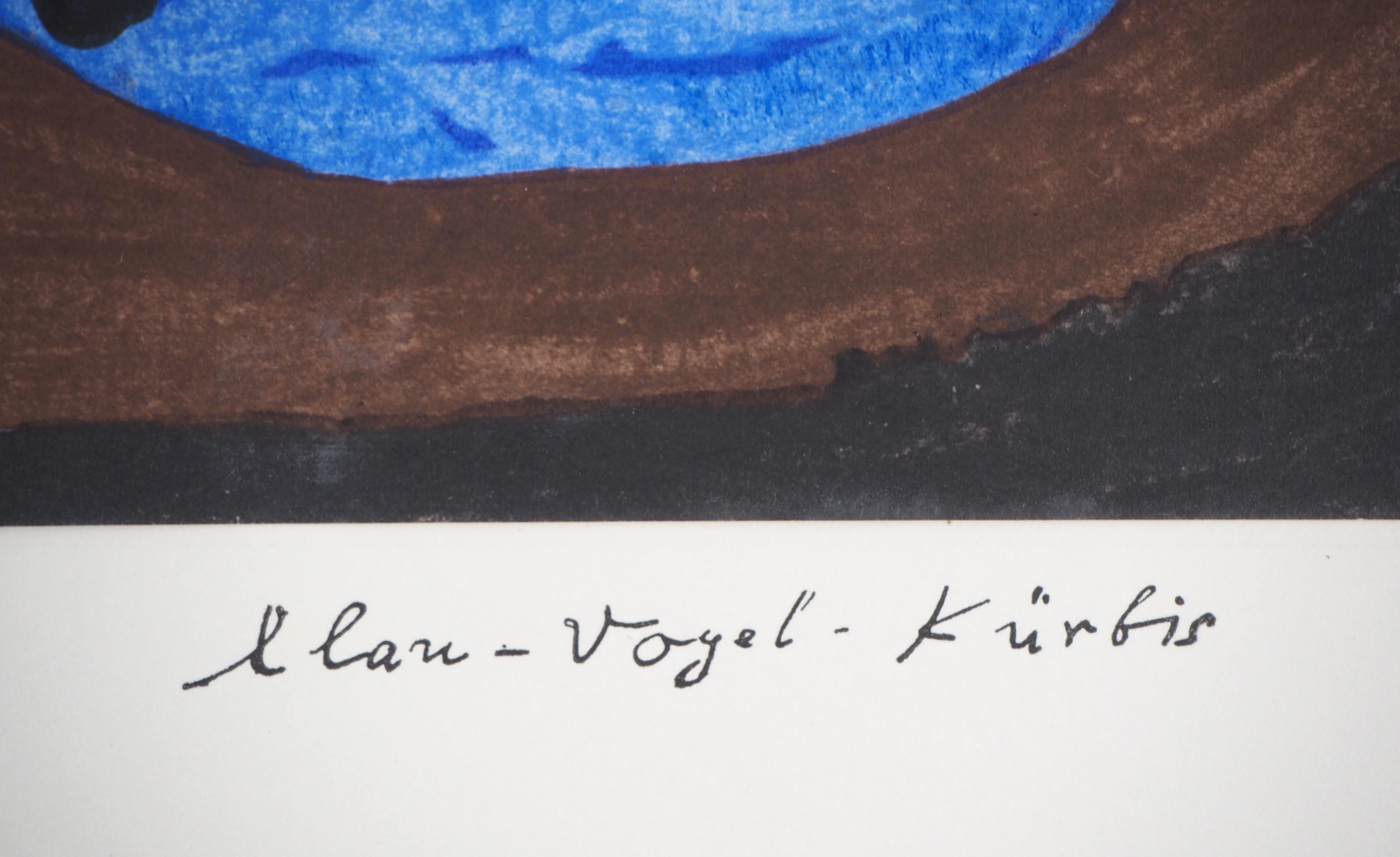 Blauer Vogel, Squash – Lithographie und Schablone im Angebot 2