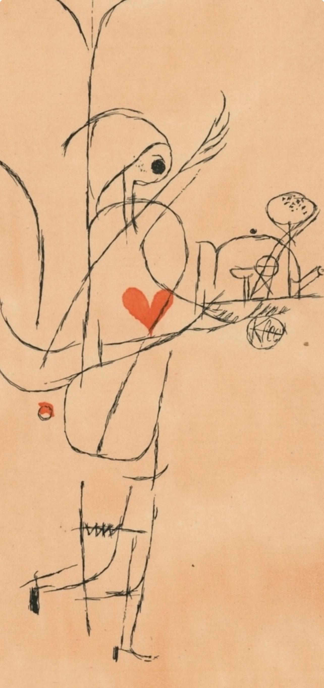 Klee, A Guardian Angel Serves a Small Breakfast (after) - Orange Figurative Print by Paul Klee