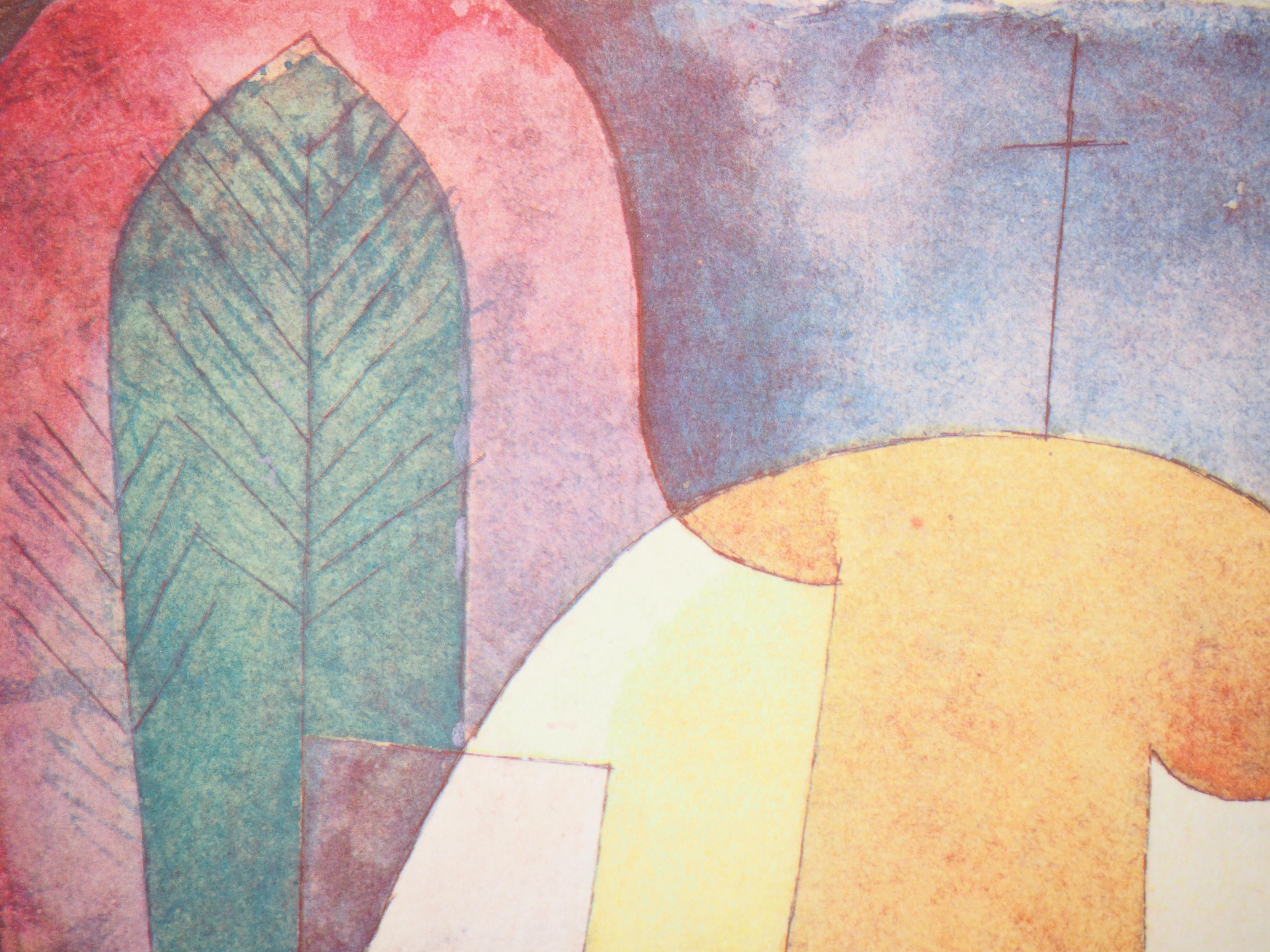 Landscape With Black Columns - Lithograph and Stencil For Sale 1