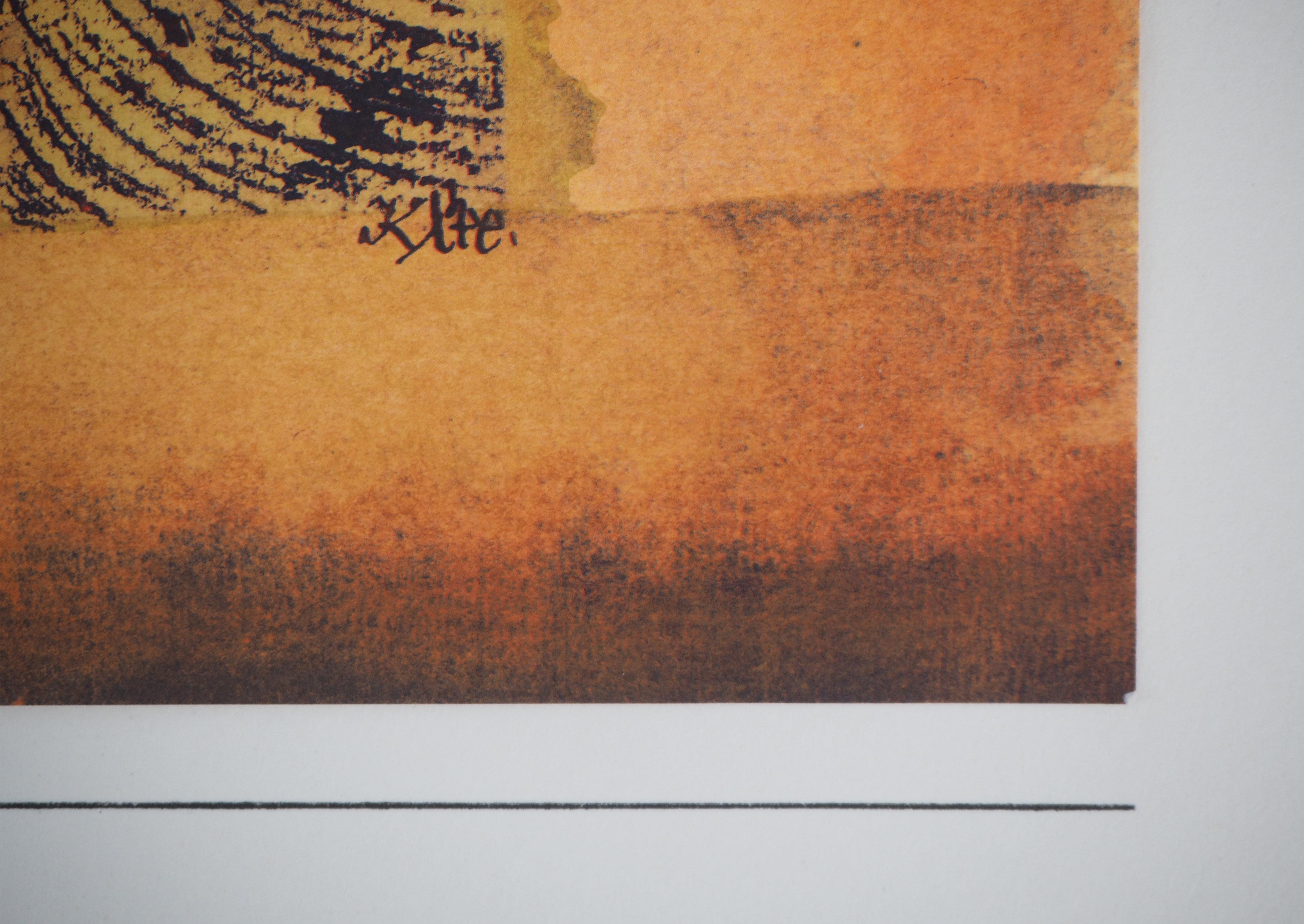 Miraculous Docking: Boot und Haus – Lithographie und Bleistift – Print von Paul Klee