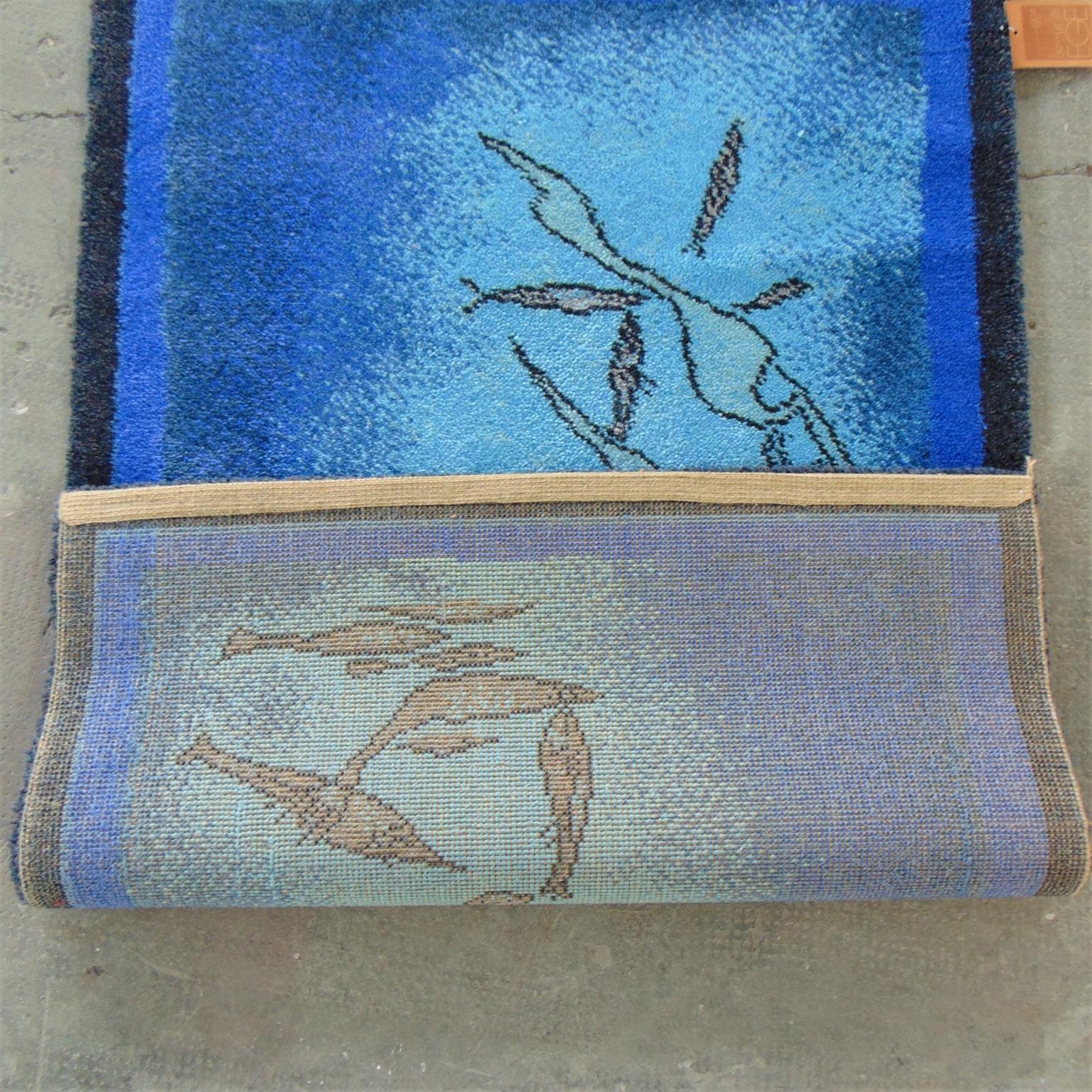 Paul Klee Blue Woollen Rug Fischbild, Ege Axminster Artline, Denmark, 1980s In Excellent Condition In Arosio, IT