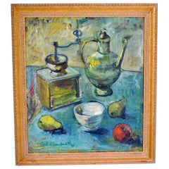 Vintage German Expressionist Oil on Board Still Life Painting by Paul Kleinschmidt 1946
