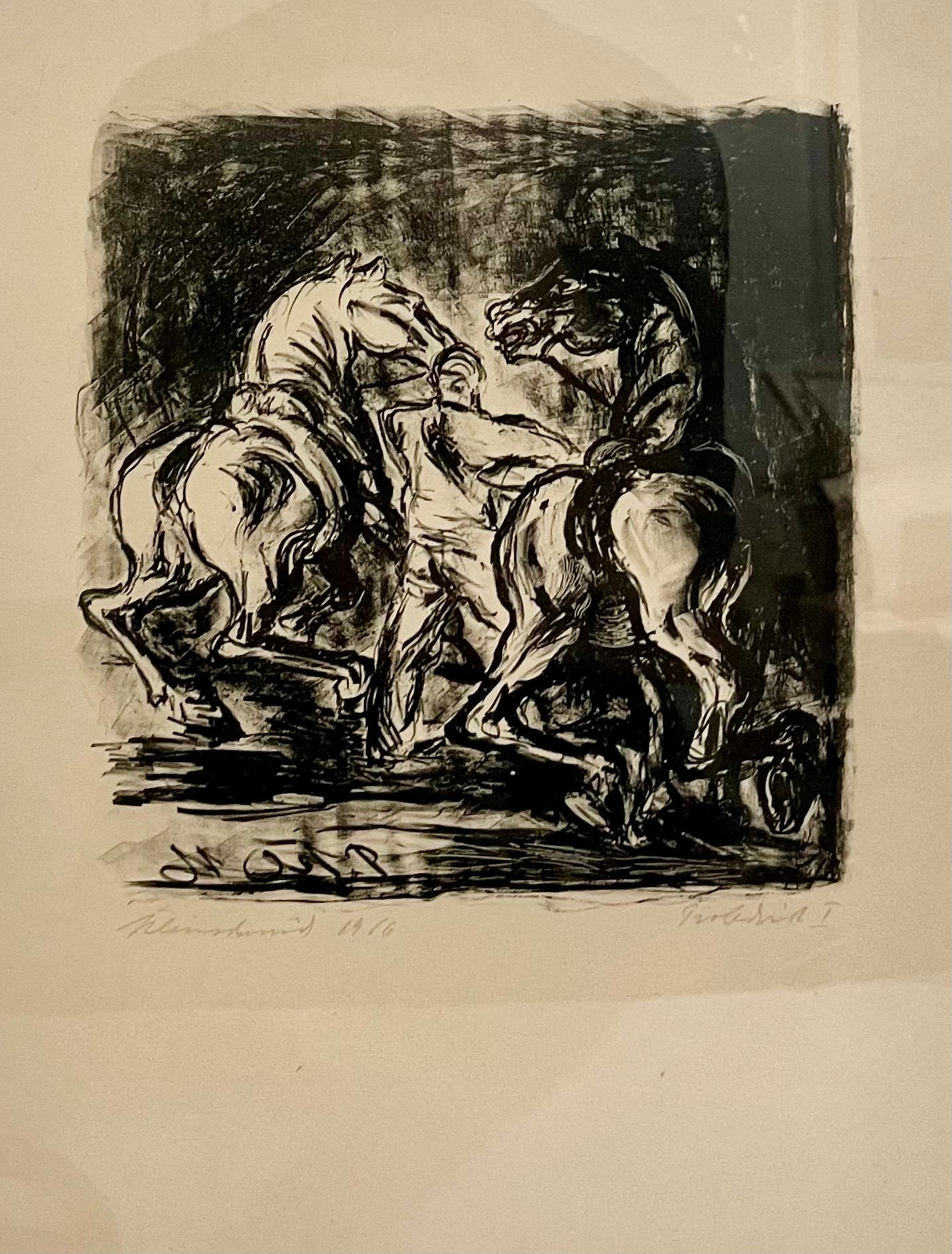 1916 German Expressionism Figurative Lithograph Man Two Horses Paul Kleinschmidt For Sale 1