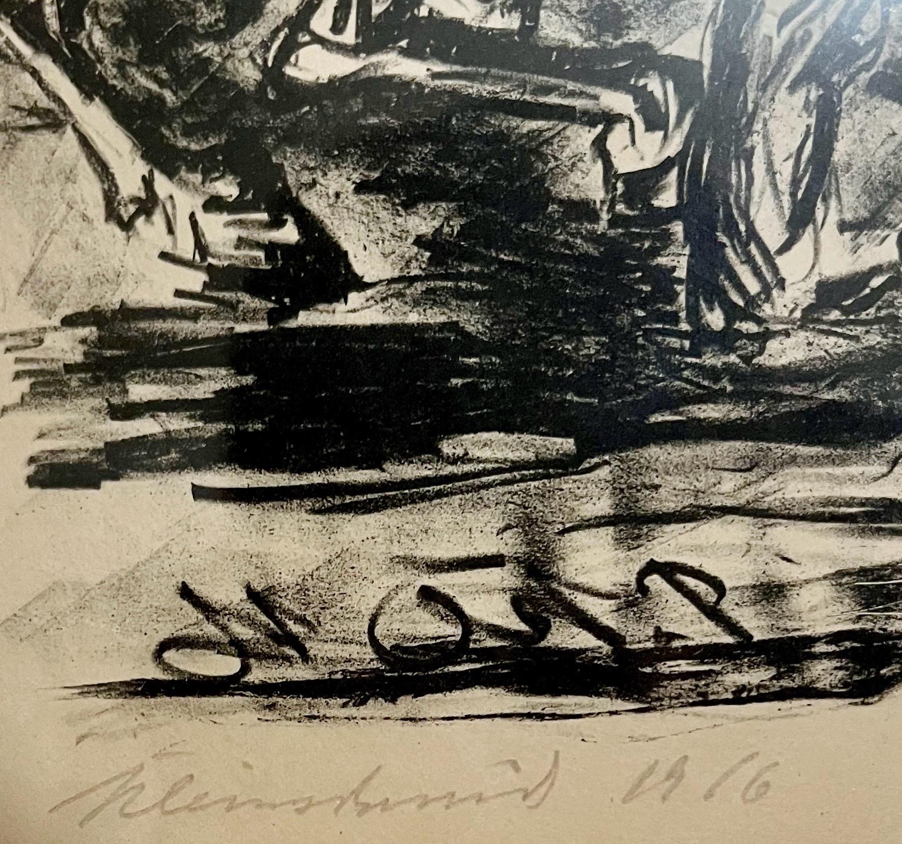 1916 German Expressionism Figurative Lithograph Man Two Horses Paul Kleinschmidt For Sale 2