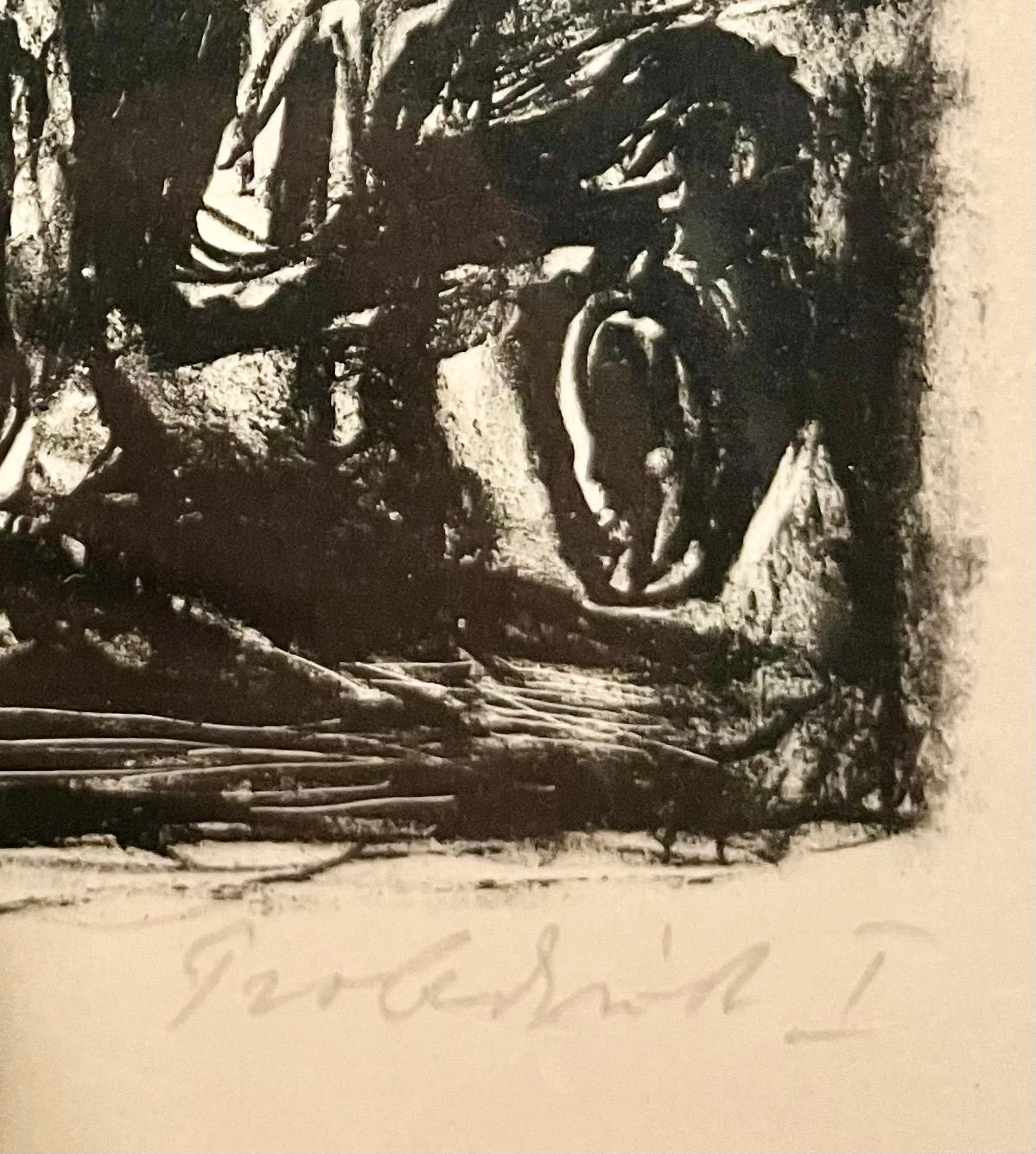 1916 German Expressionism Figurative Lithograph Man Two Horses Paul Kleinschmidt For Sale 3