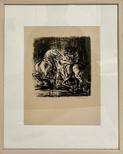 1916 German Expressionism Figurative Lithograph Man Two Horses Paul Kleinschmidt