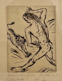 Deutsche expressionistische figurative Radierung Daniel mit Löwe Paul Kleinschmidt, 1920