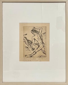 Antique 1920 German Expressionist Figurative Etching Daniel with Lion Paul Kleinschmidt