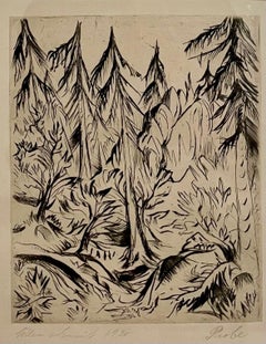 Deutsche expressionistische figurative Lithographie „Der Wald“ Paul Kleinschmidt, 1920