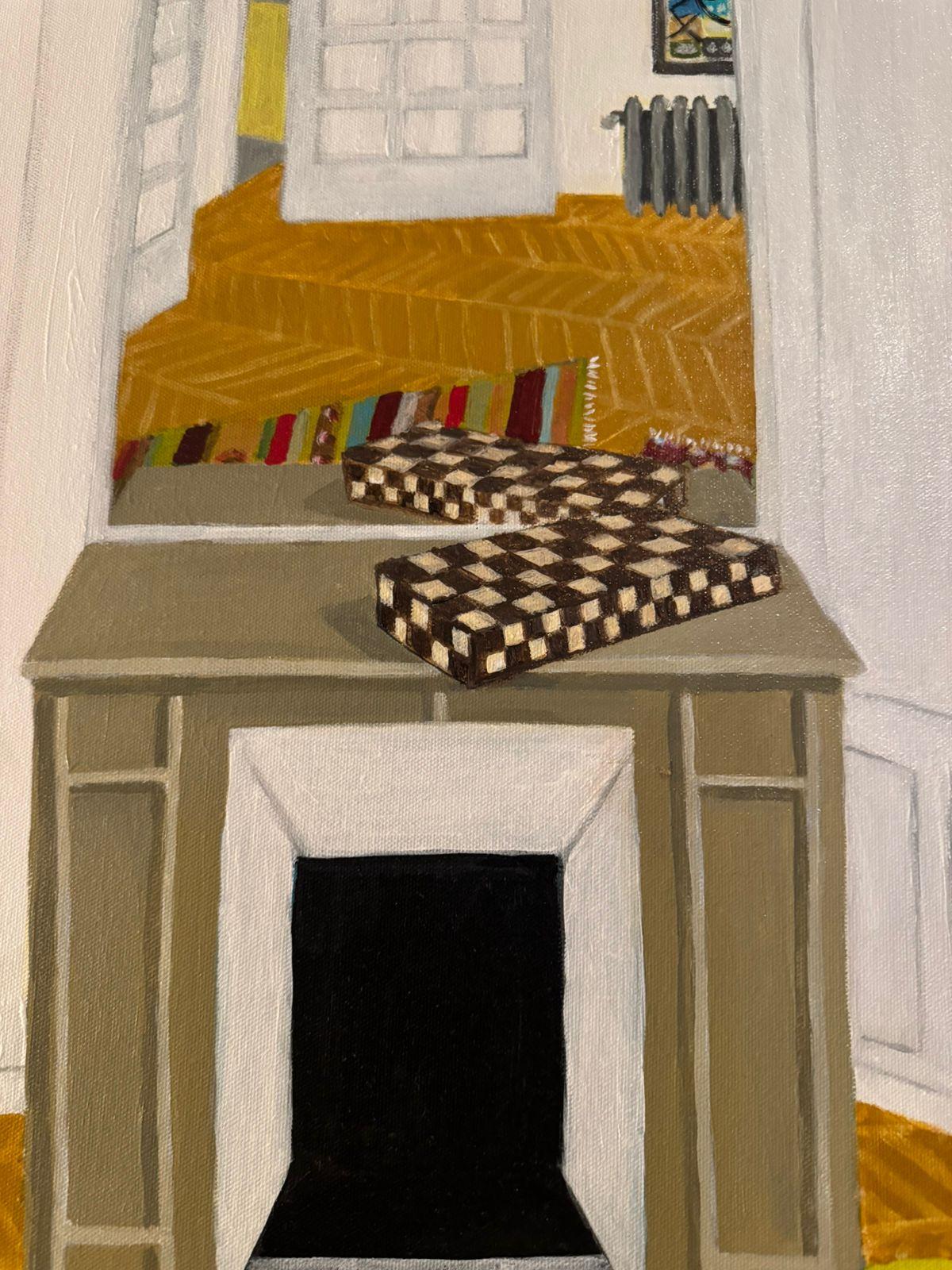 Paul Kupelian’s Pergolese 2 (2023) is a luminous acrylic on canvas measuring 120 x 100 cm, offering a compelling glimpse into the artist’s ongoing investigation of domestic spaces. Set within a Parisian-style apartment, the painting balances