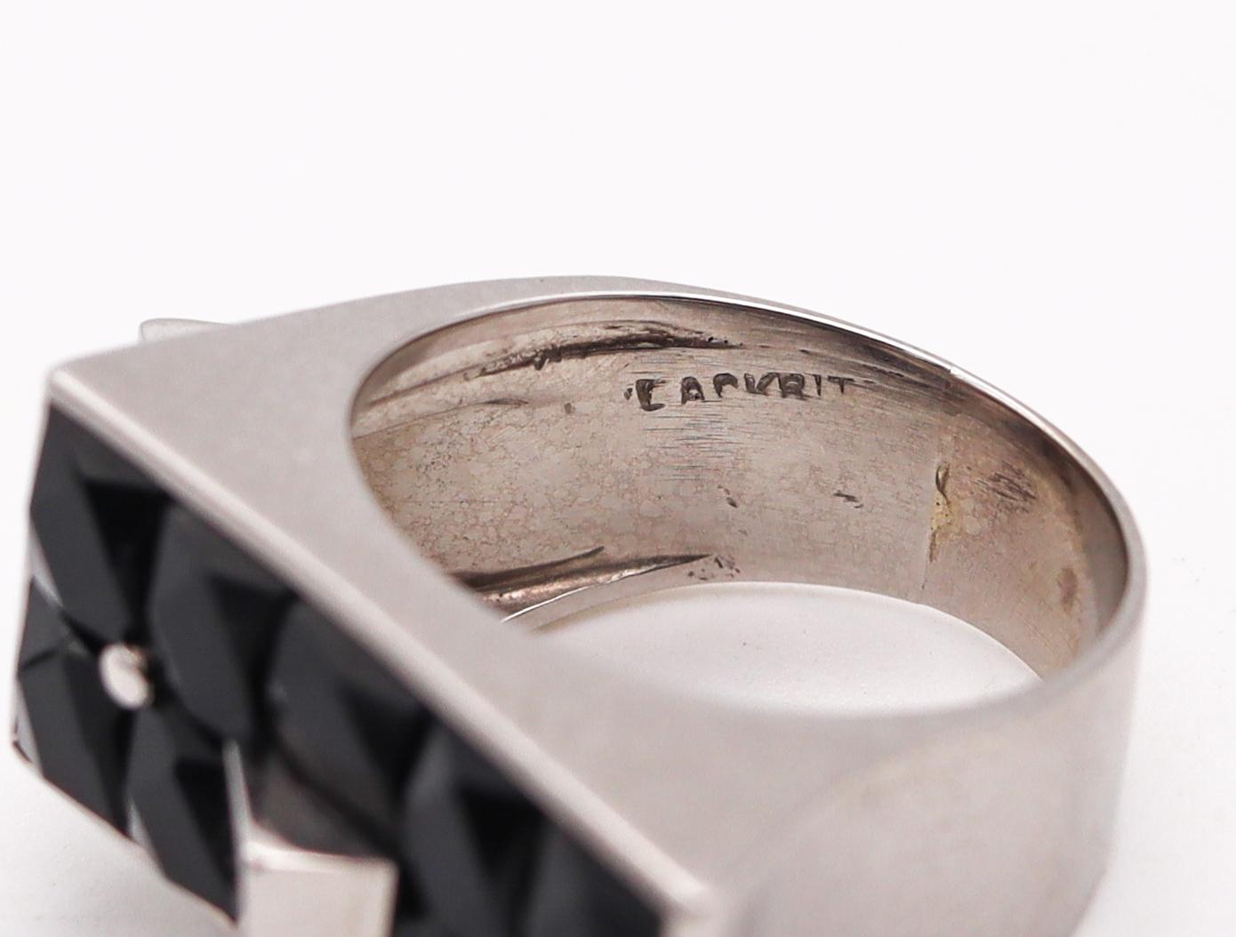 Women's or Men's Paul Lackritz 1930 Art Deco Geometric Ring in .900 Platinum with Black Jade