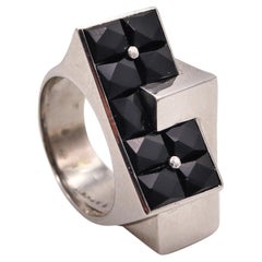 Paul Lackritz 1930 Art Deco Geometric Ring in .900 Platinum with Black Jade