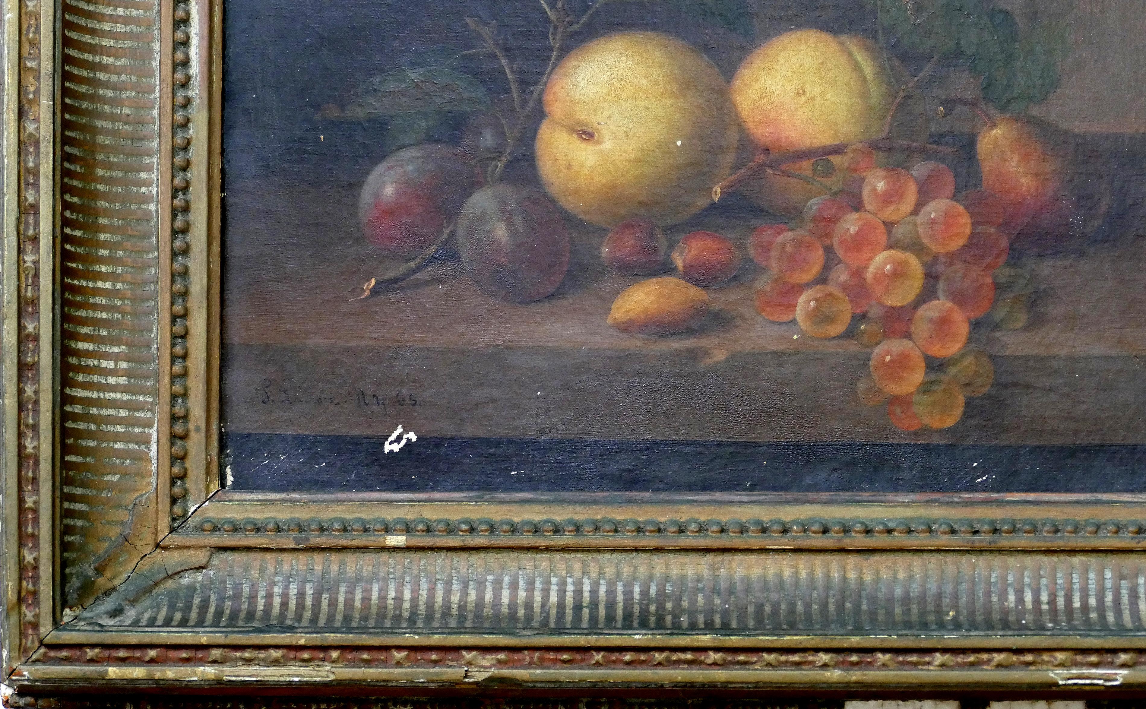 Hand-Painted Paul LaCroix Fruit Still-Life Oil Painting on Canvas, 1865 in Original Frame