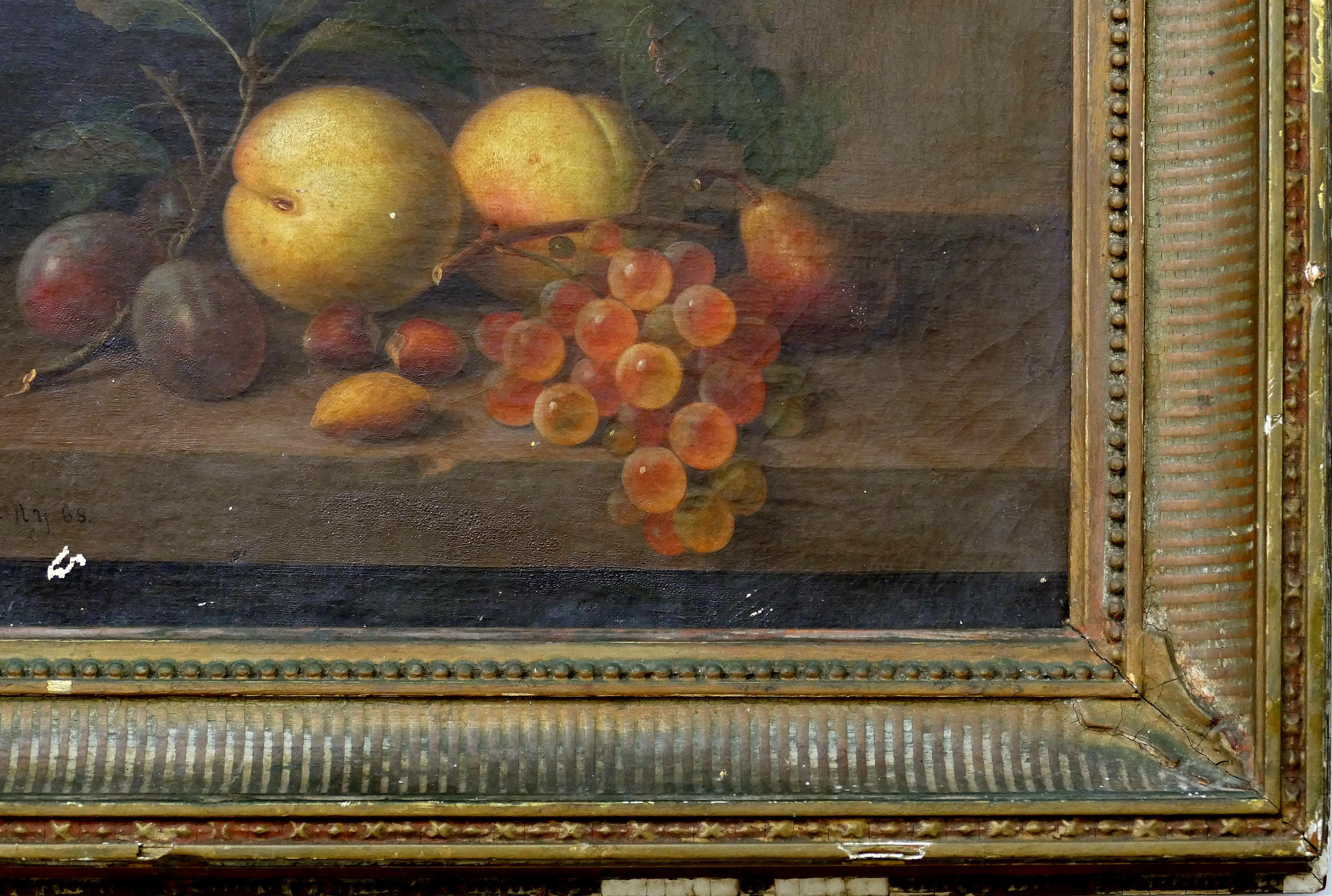 Paul LaCroix Fruit Still-Life Oil Painting on Canvas, 1865 in Original Frame In Good Condition In Miami, FL