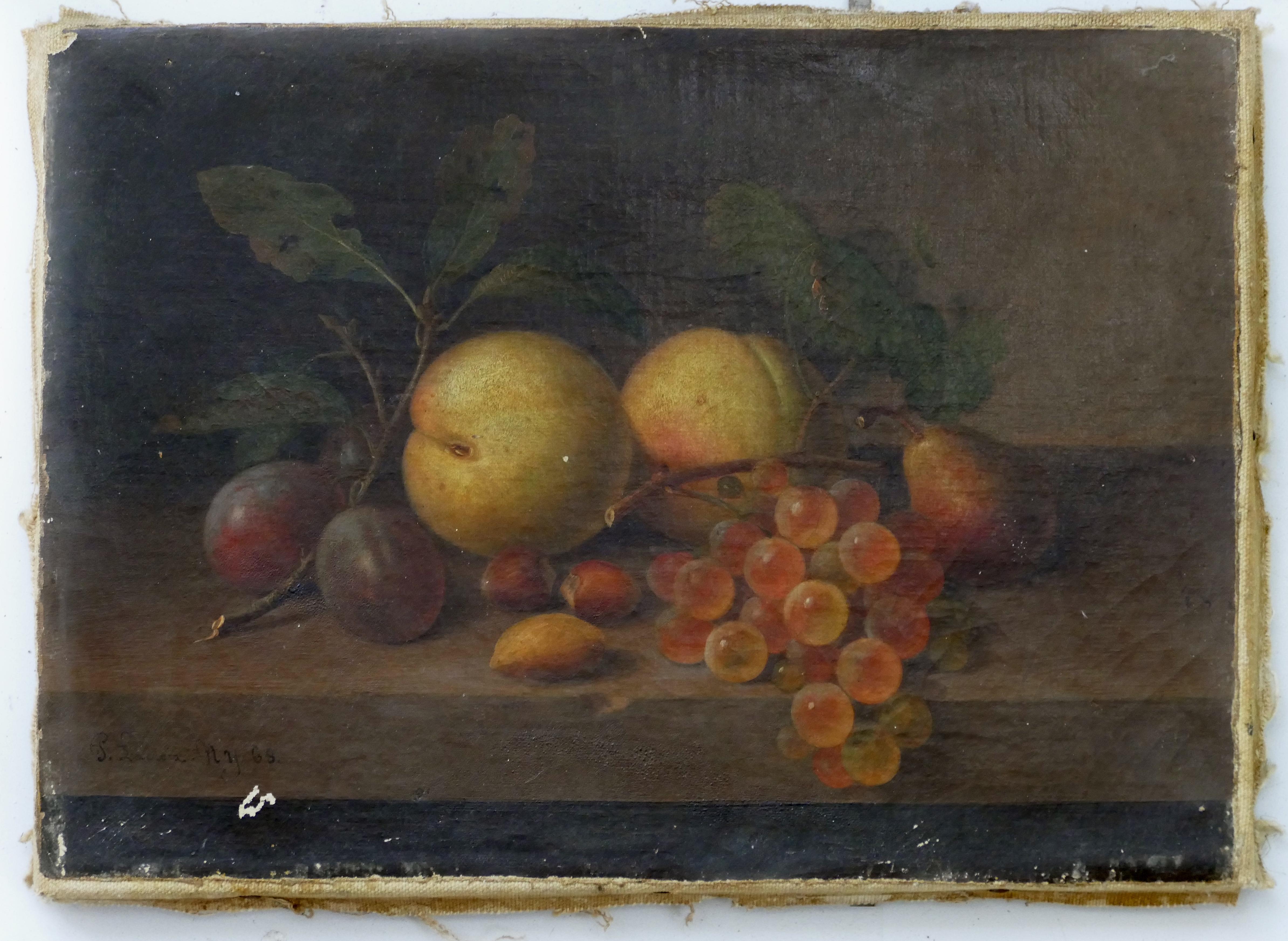 American Paul LaCroix Fruit Still-Life Oil Painting on Canvas, 1865 in Original Frame