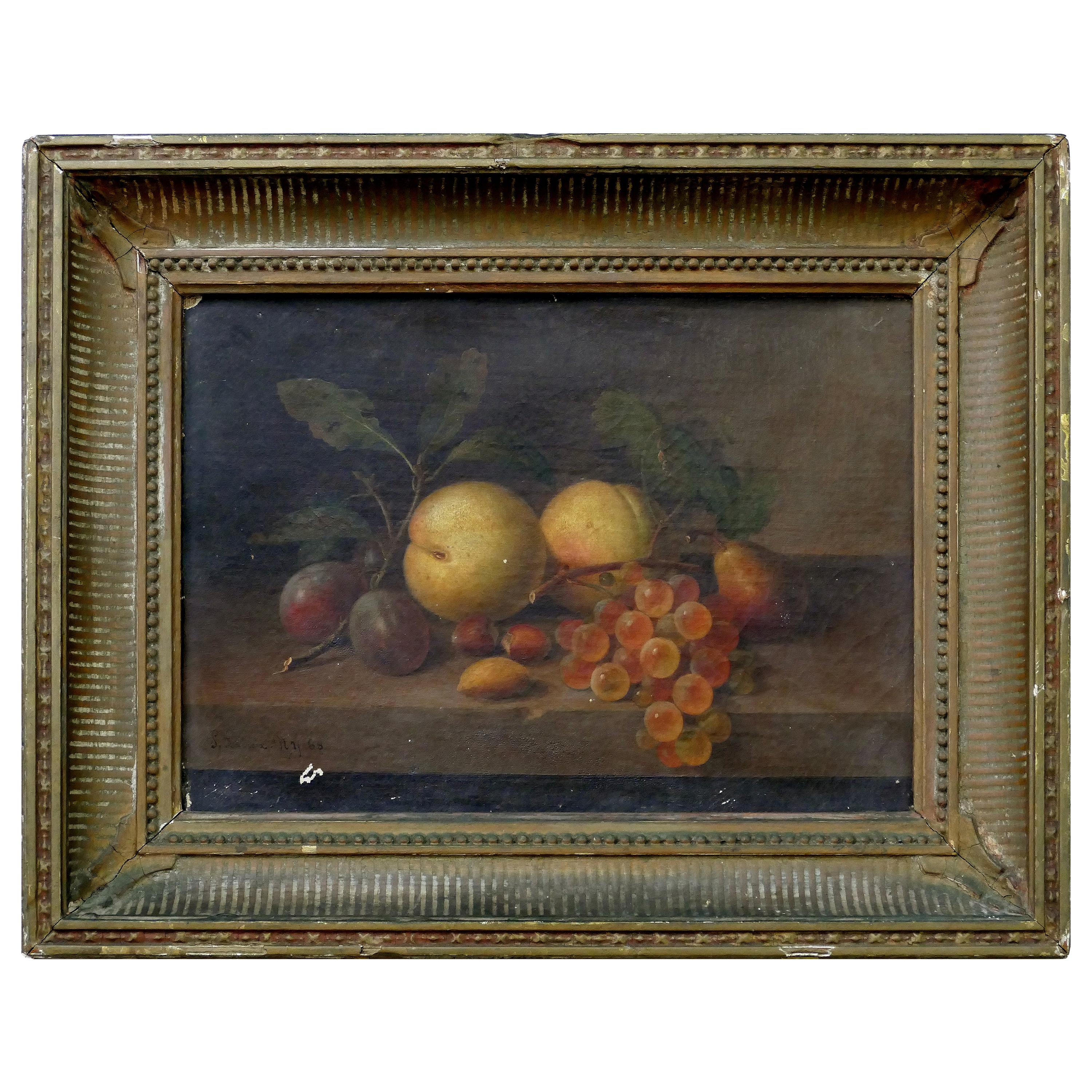 Paul LaCroix Fruit Still-Life Oil Painting on Canvas, 1865 in Original Frame