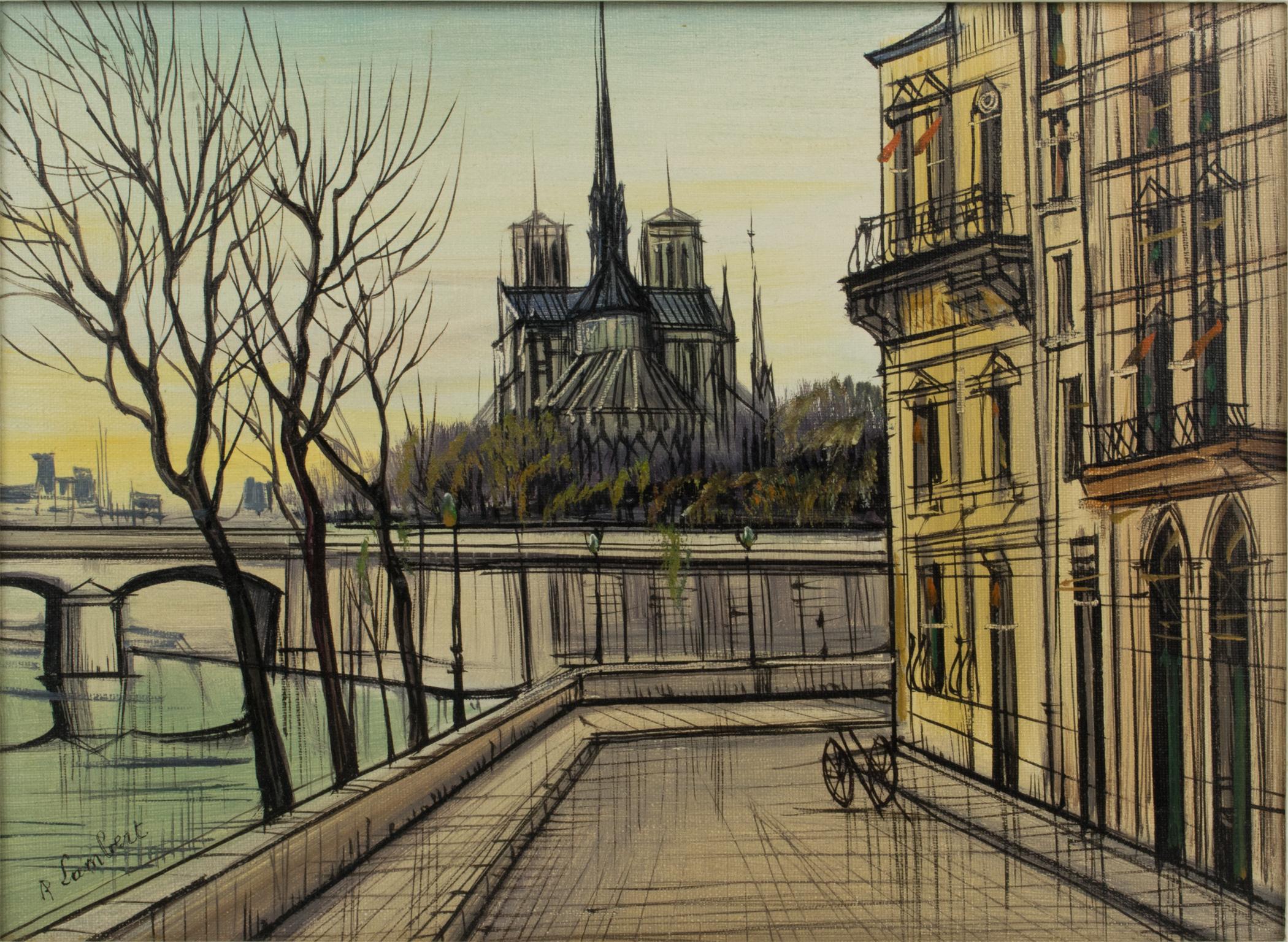 La catedral de Notre Dame y la isla de Saint Louis Óleo sobre lienzo Pintura de Paul Lambert en venta 4